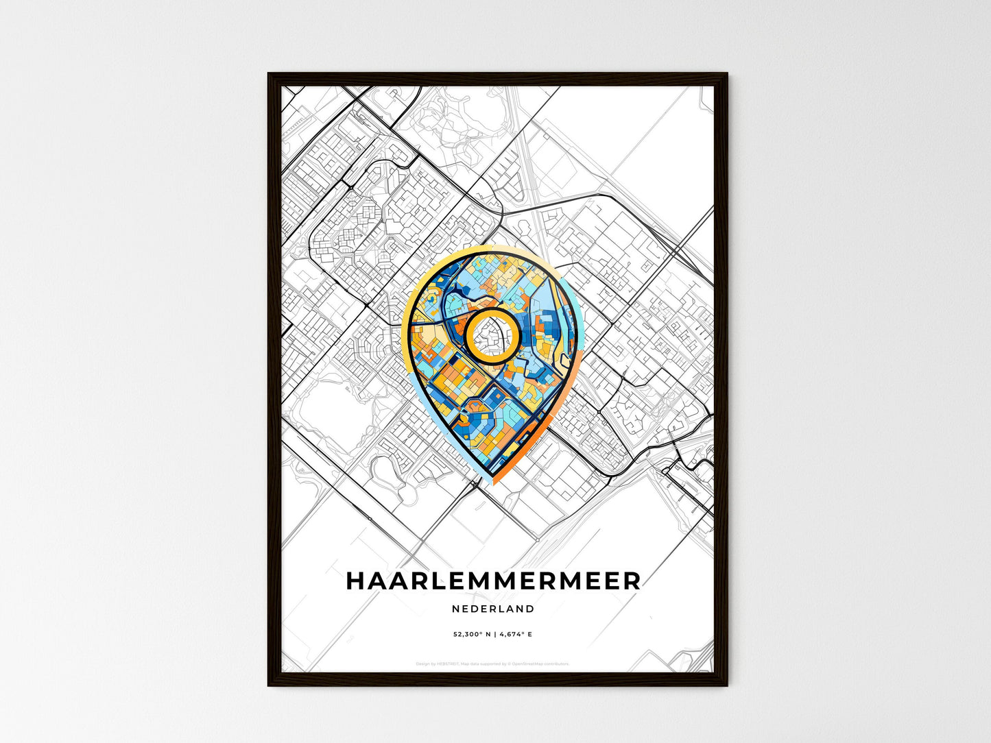Haarlemmermeer Netherlands wedding art map with pointer icon