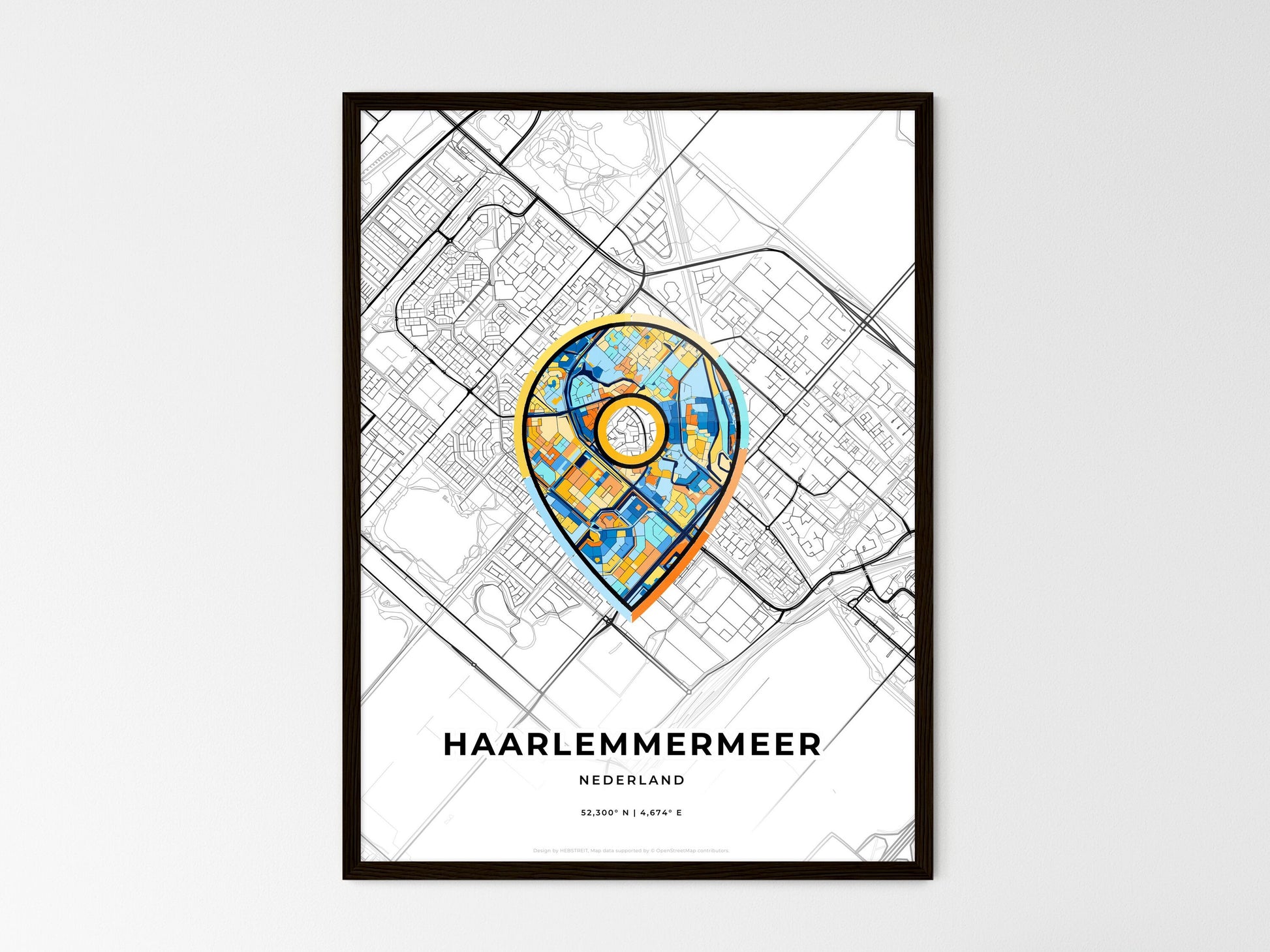 Haarlemmermeer Netherlands wedding art map with pointer icon