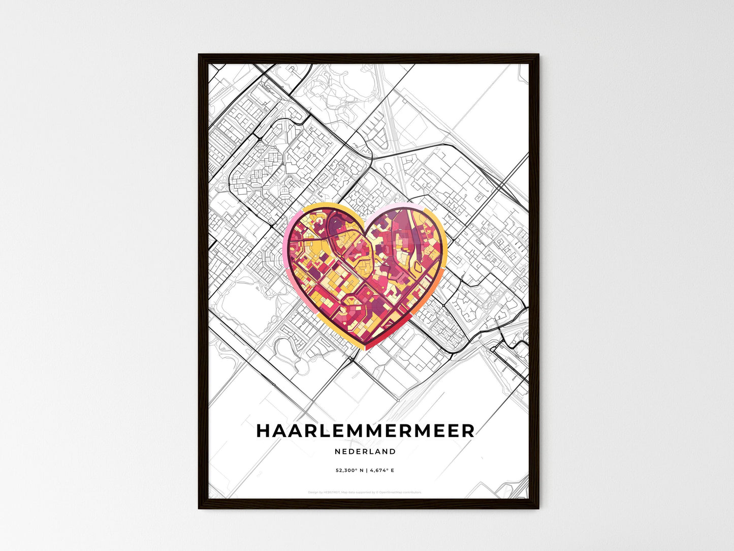 Haarlemmermeer Netherlands wedding art map with heart icon