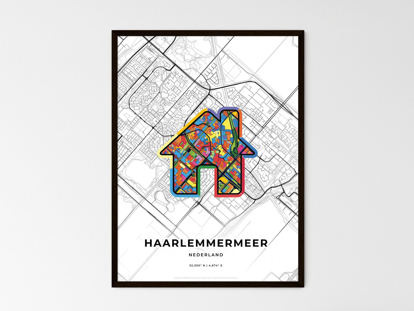 Haarlemmermeer Netherlands wedding art map with home icon