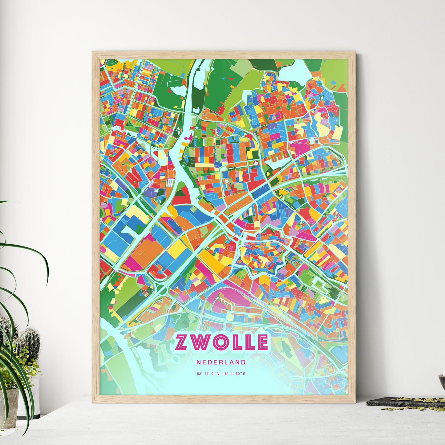 Colorful ZWOLLE NETHERLANDS Fine Art Map Crazy Colors
