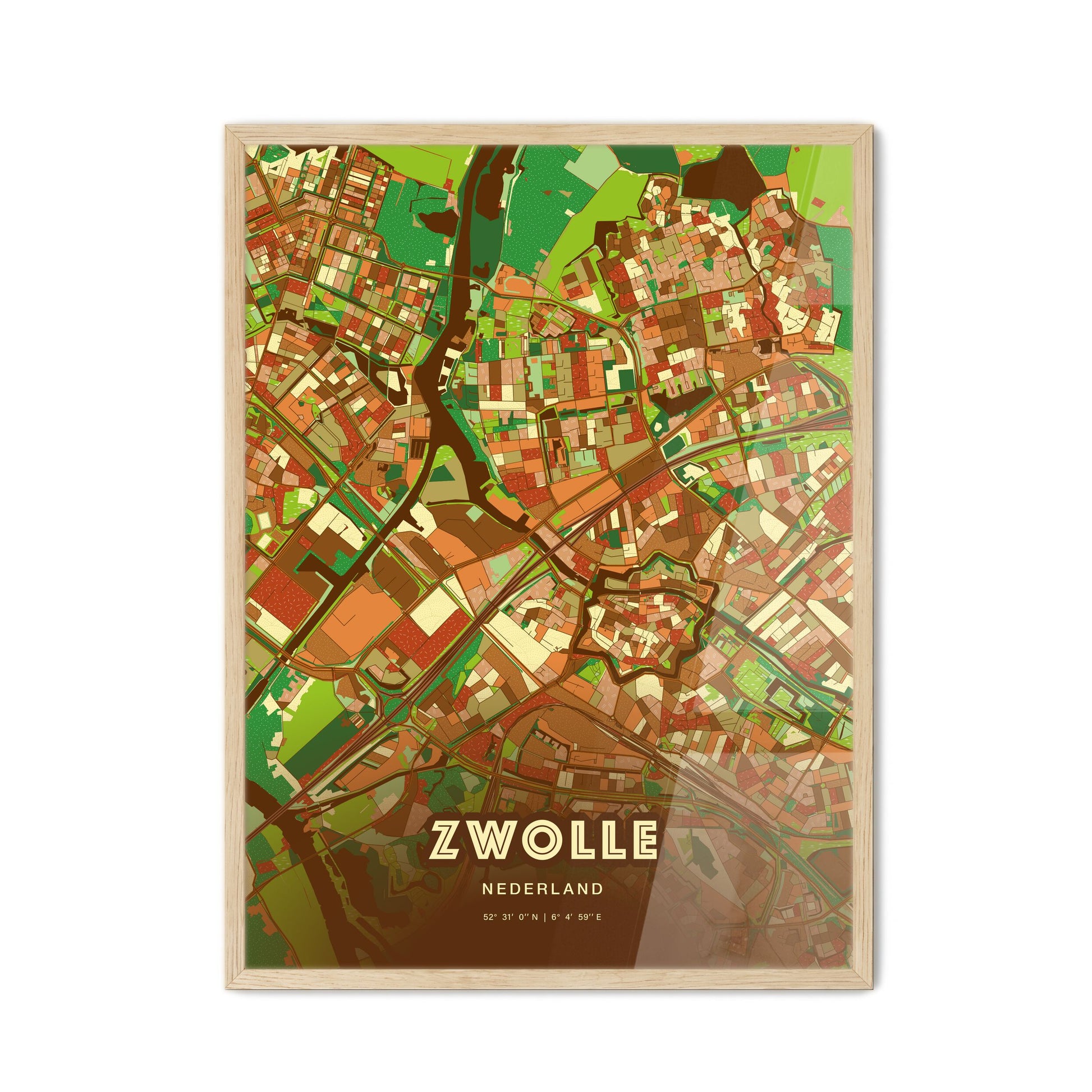 Colorful ZWOLLE NETHERLANDS Fine Art Map Farmhouse