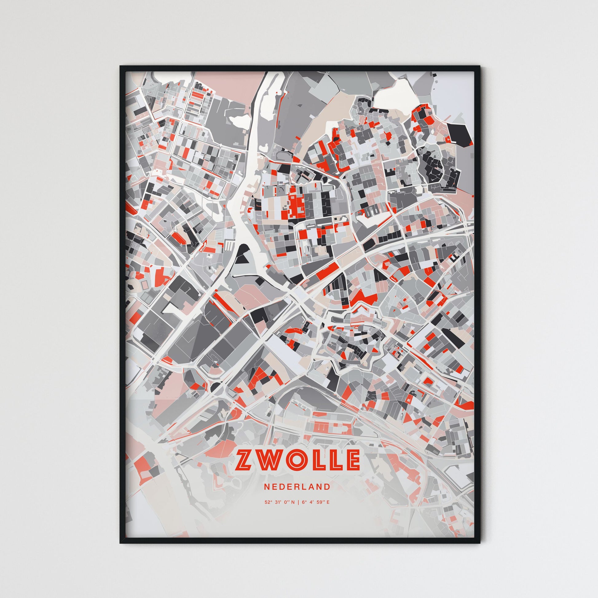 Colorful ZWOLLE NETHERLANDS Fine Art Map Modern