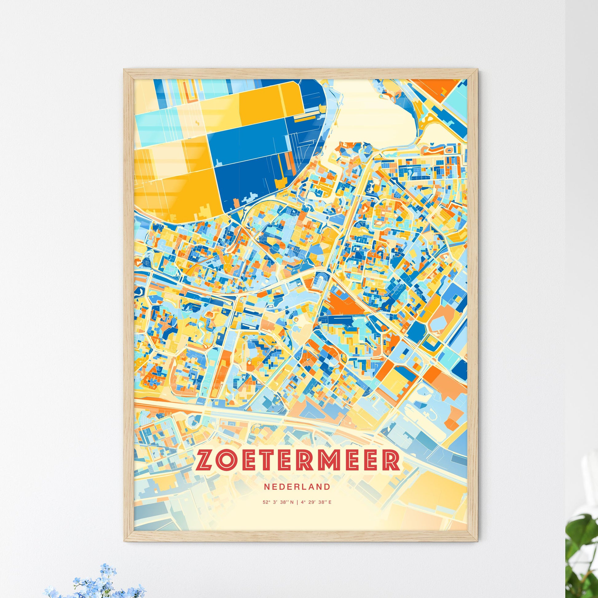 Colorful ZOETERMEER NETHERLANDS Fine Art Map Blue Orange