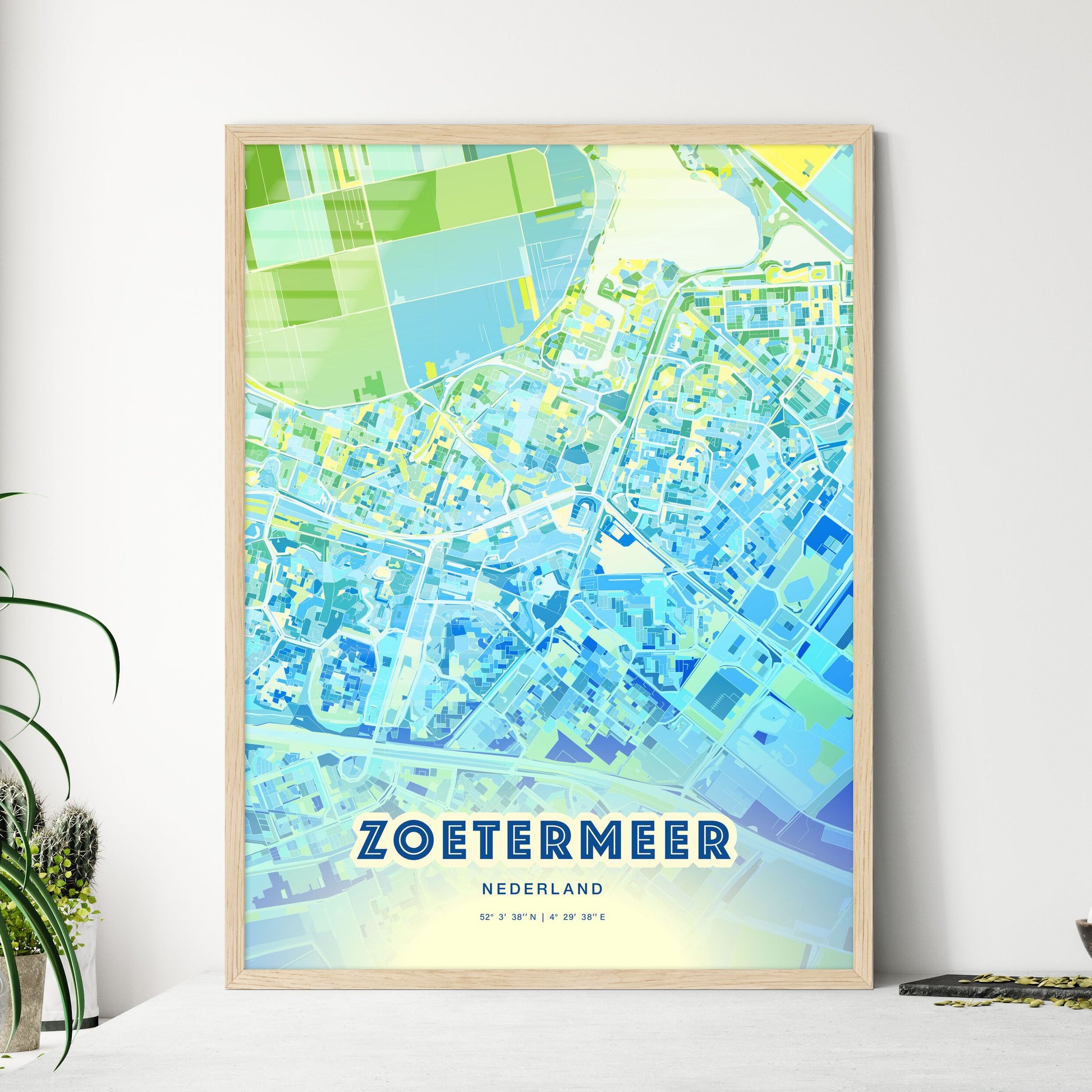 Colorful ZOETERMEER NETHERLANDS Fine Art Map Cool Blue