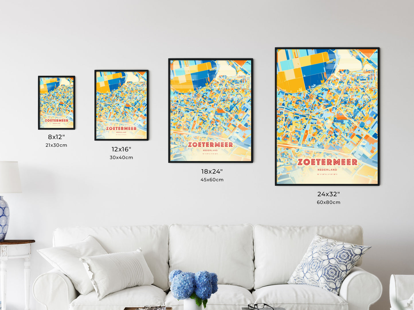 Colorful ZOETERMEER NETHERLANDS Fine Art Map Blue Orange