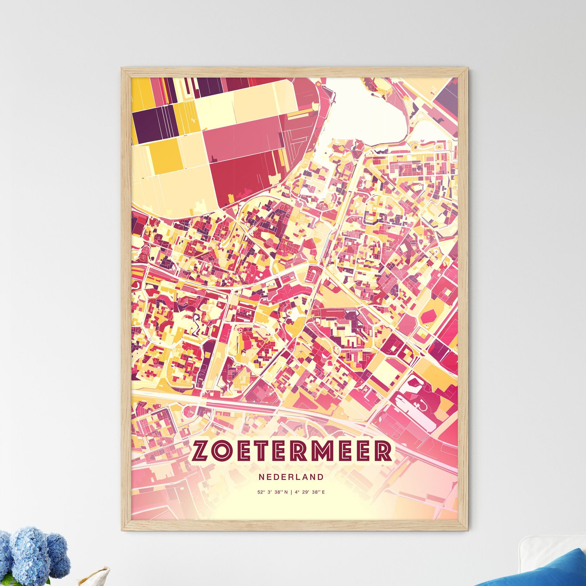 Colorful ZOETERMEER NETHERLANDS Fine Art Map Hot Red