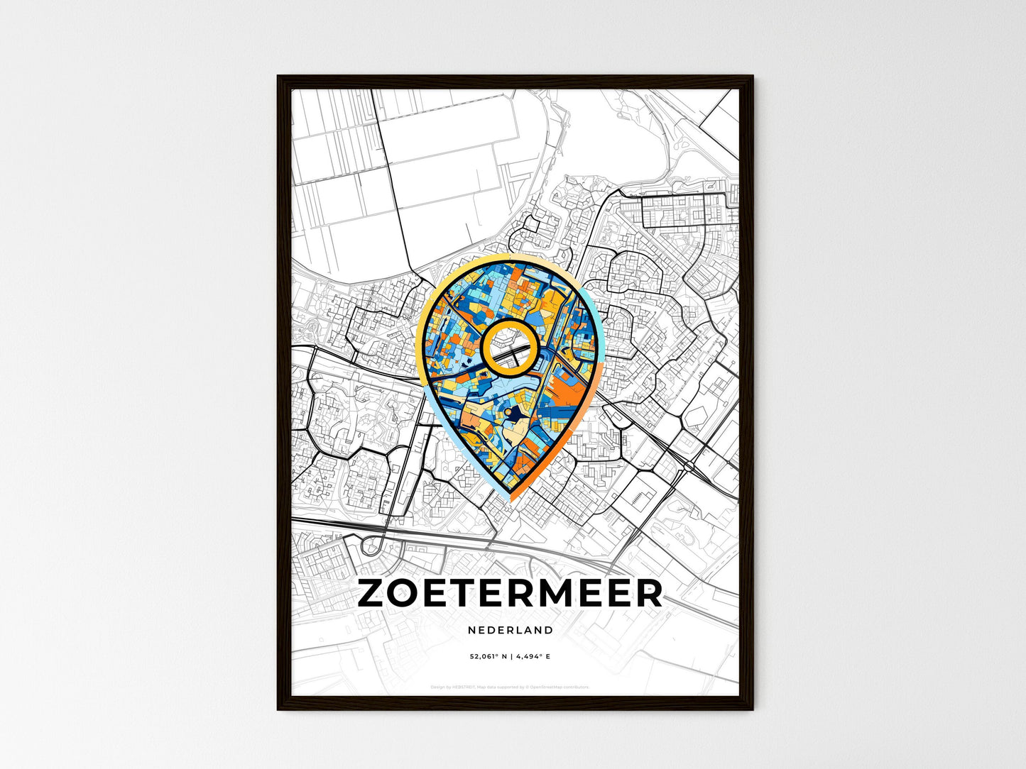 Zoetermeer Netherlands wedding art map with pointer icon