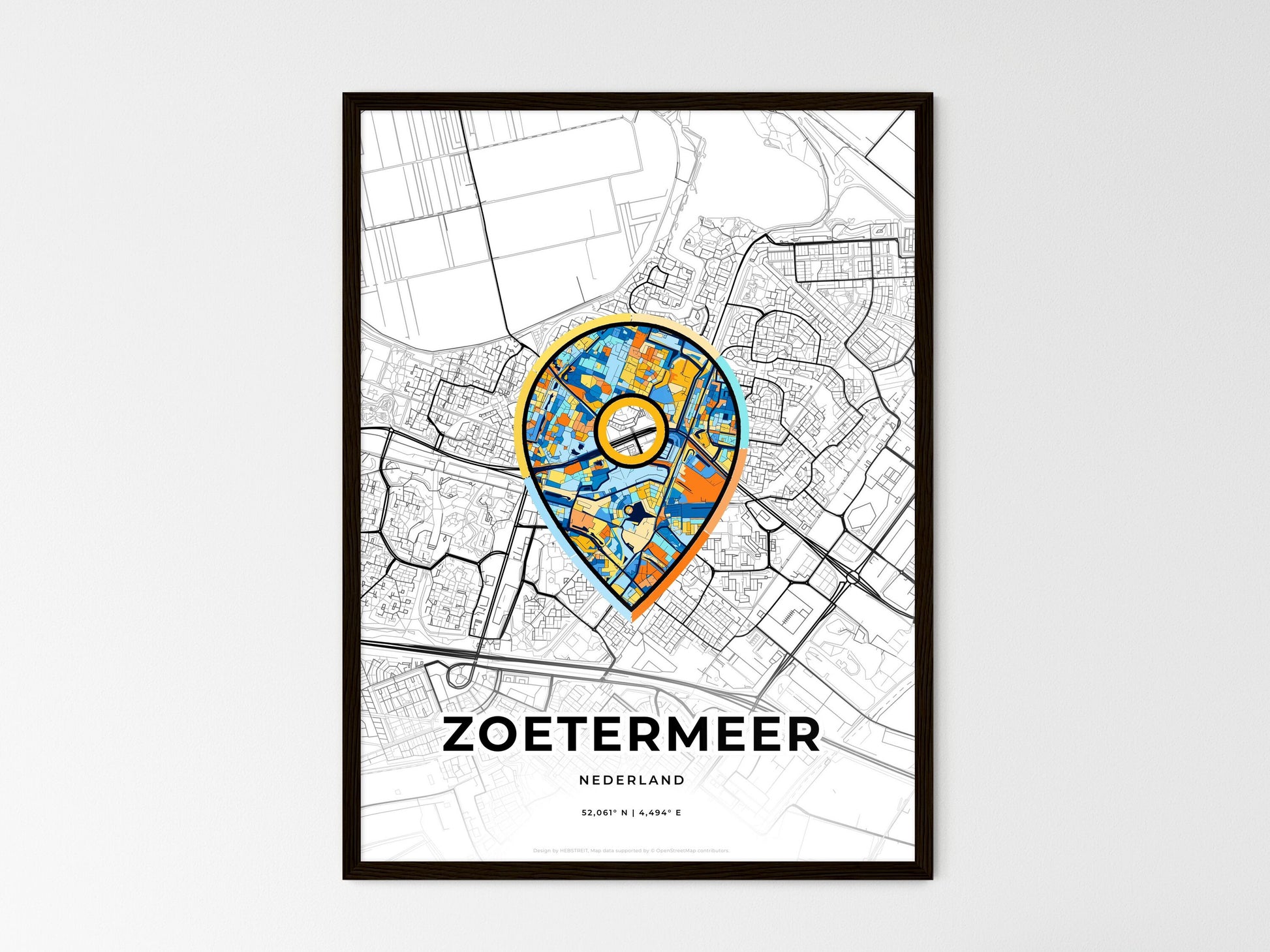 Zoetermeer Netherlands wedding art map with pointer icon