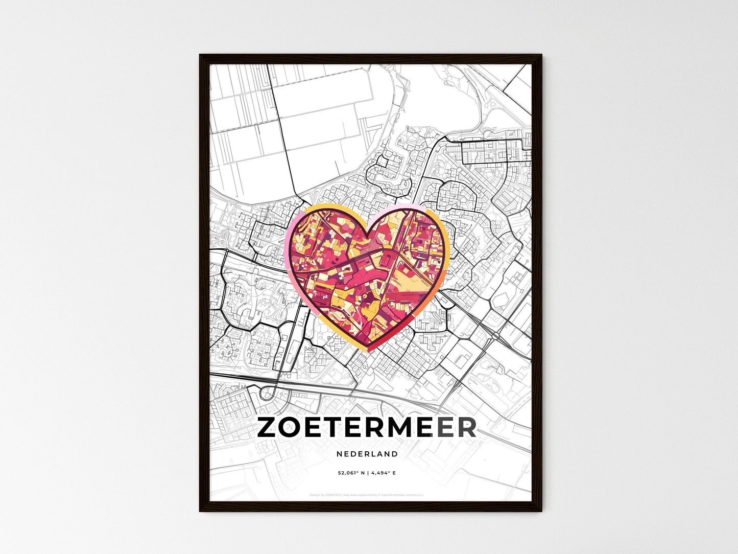 Zoetermeer Netherlands wedding art map with heart icon