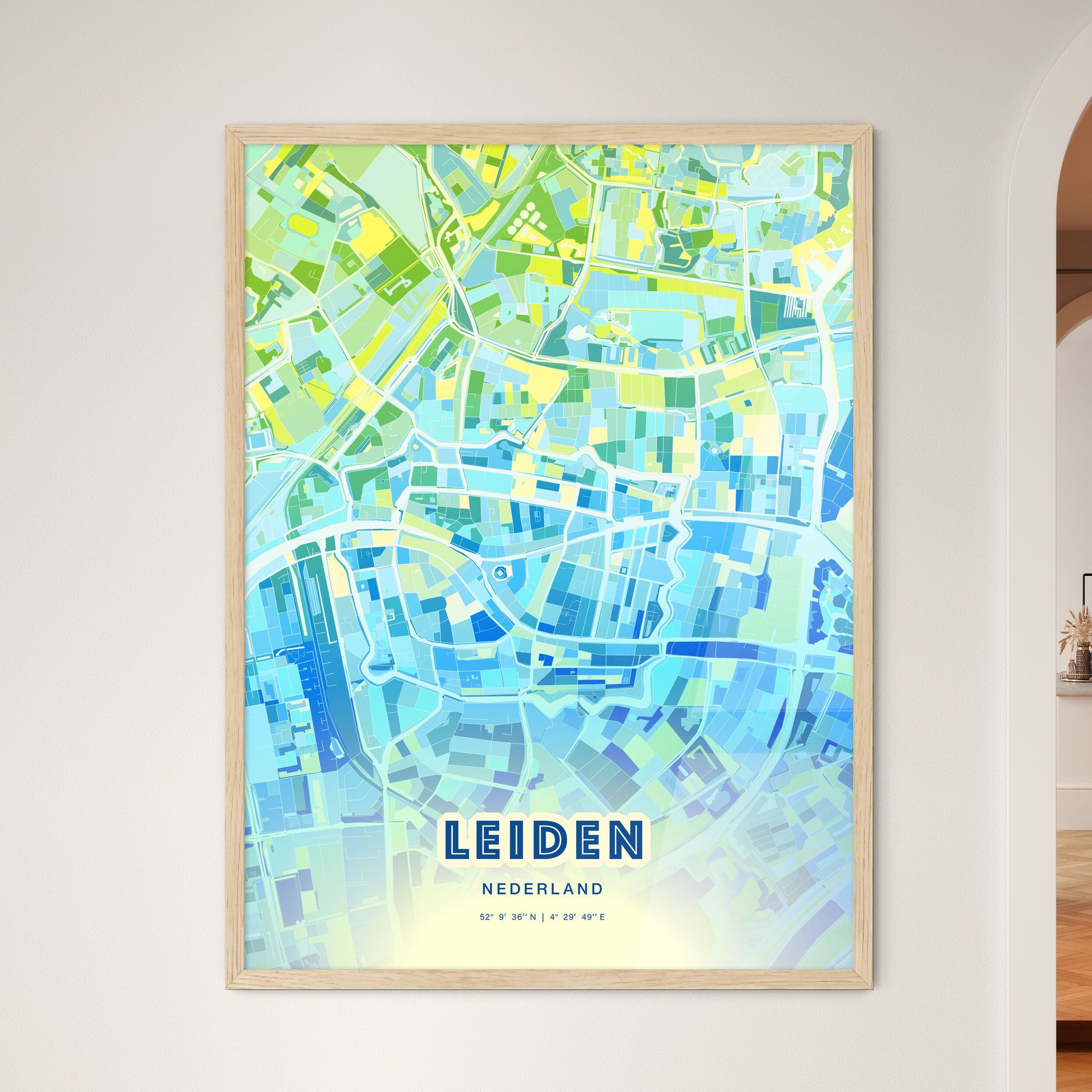 Colorful LEIDEN NETHERLANDS Fine Art Map Cool Blue