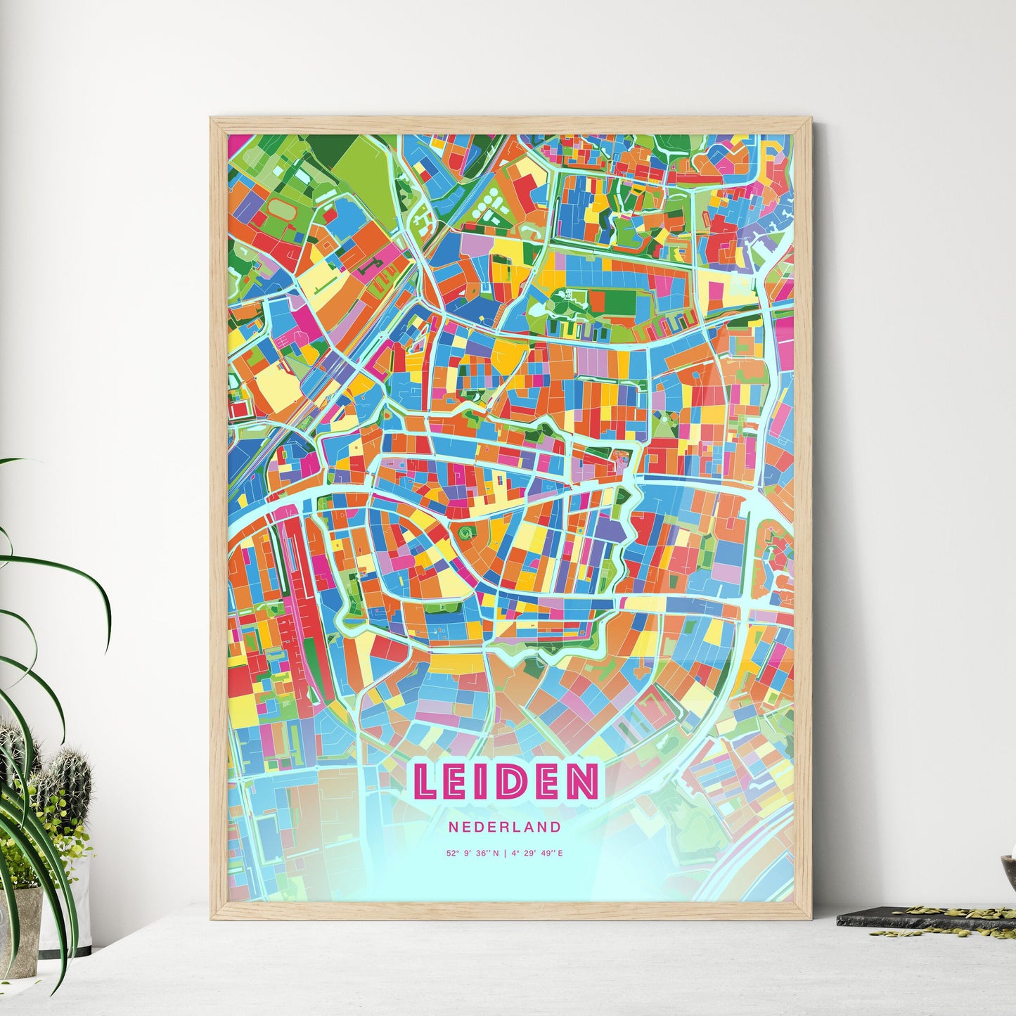 Colorful LEIDEN NETHERLANDS Fine Art Map Crazy Colors