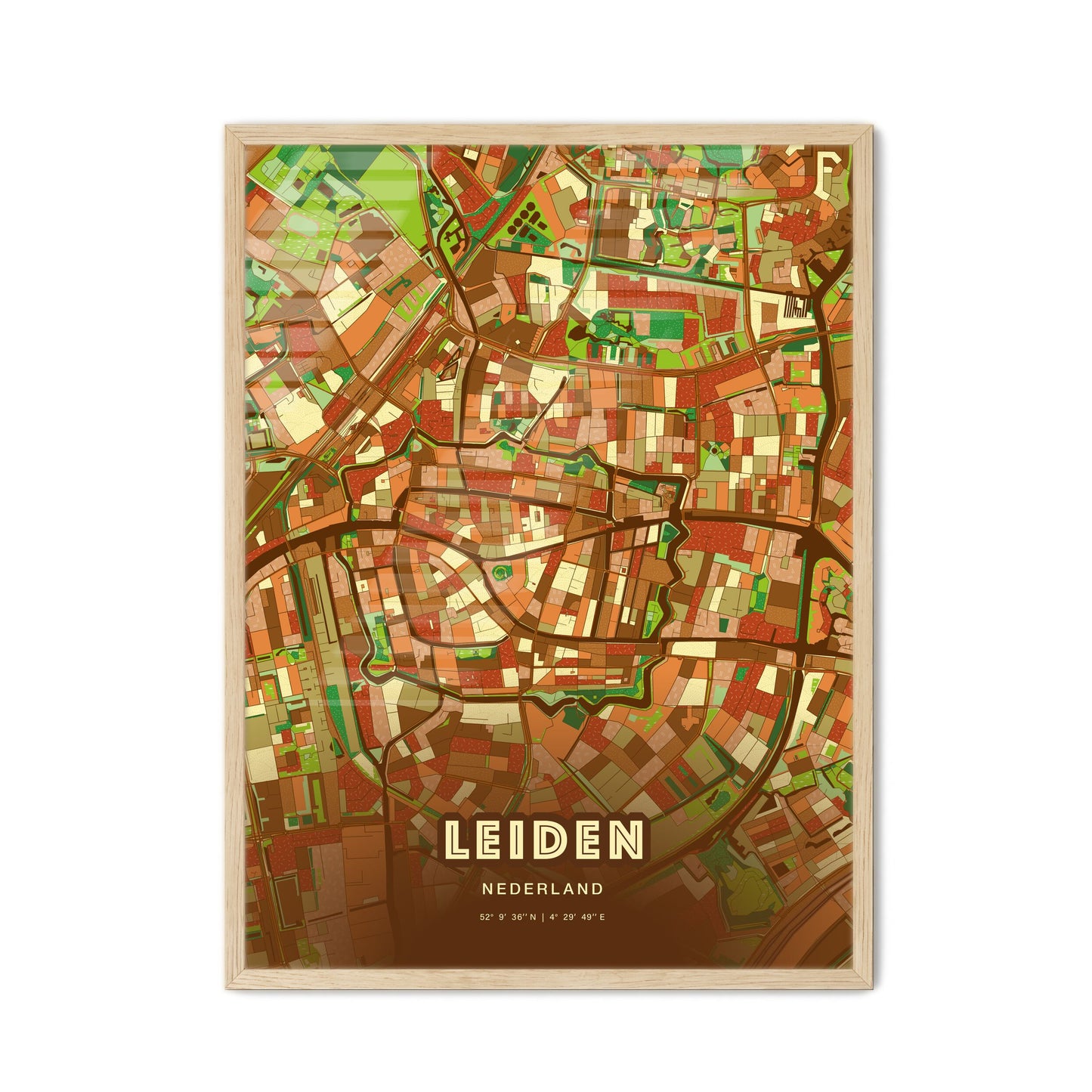 Colorful LEIDEN NETHERLANDS Fine Art Map Farmhouse