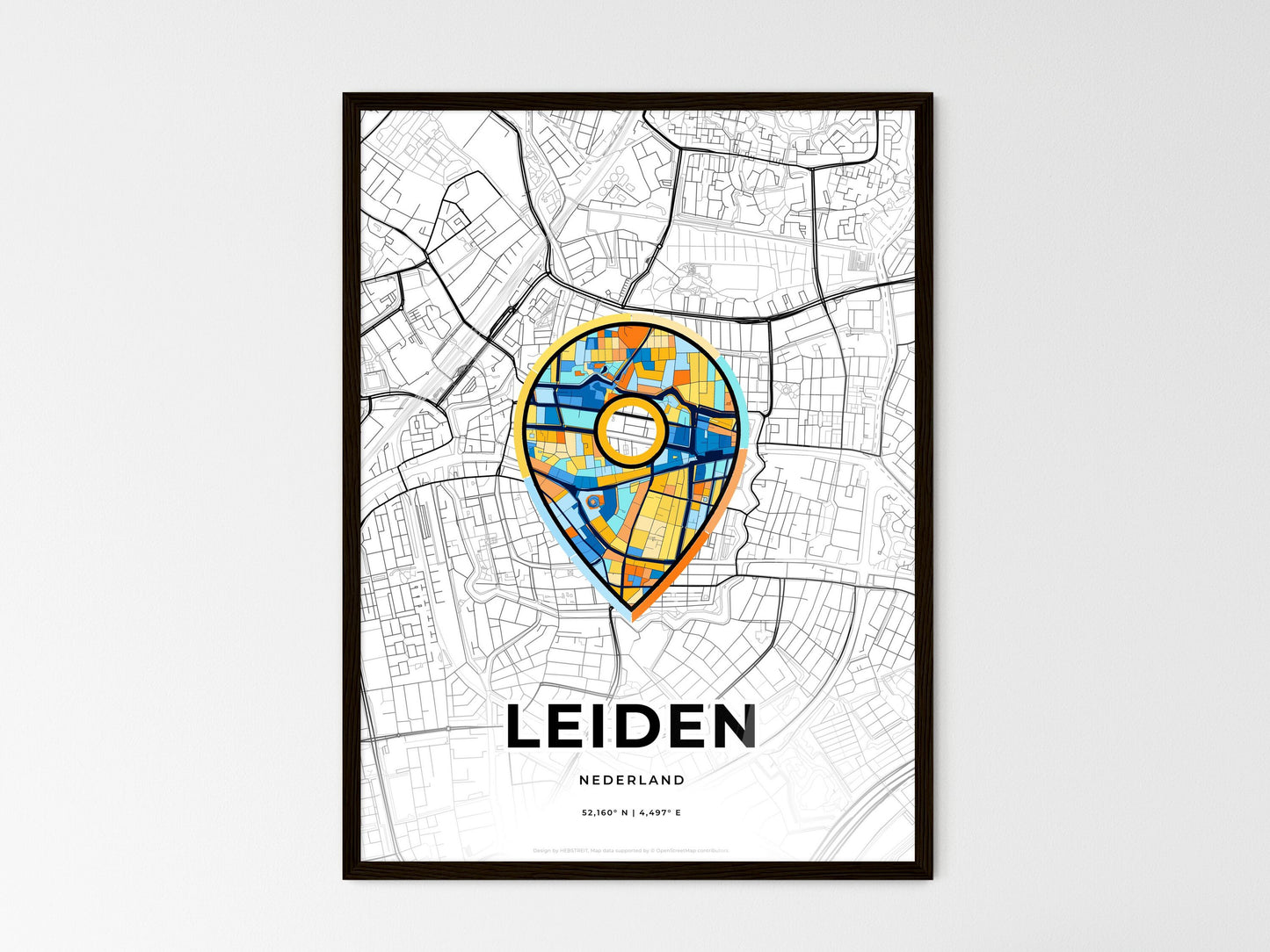 Leiden Netherlands wedding art map with pointer icon