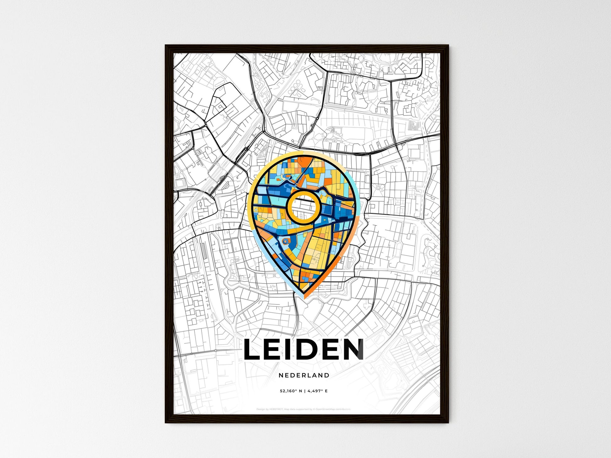 Leiden Netherlands wedding art map with pointer icon