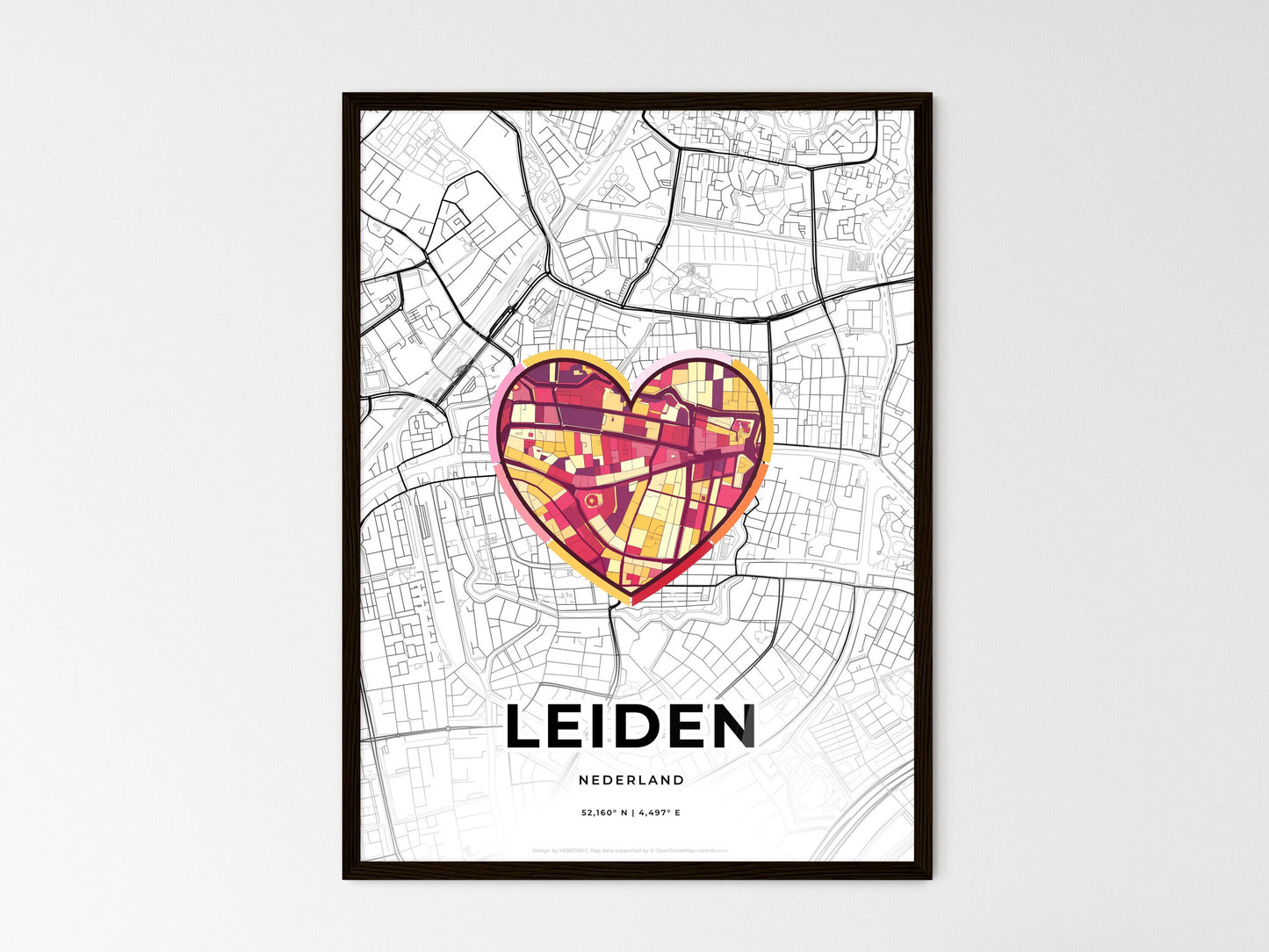 Leiden Netherlands wedding art map with heart icon