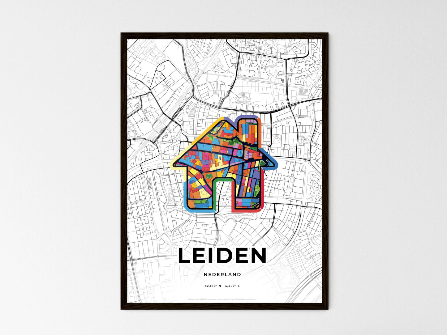 Leiden Netherlands wedding art map with home icon