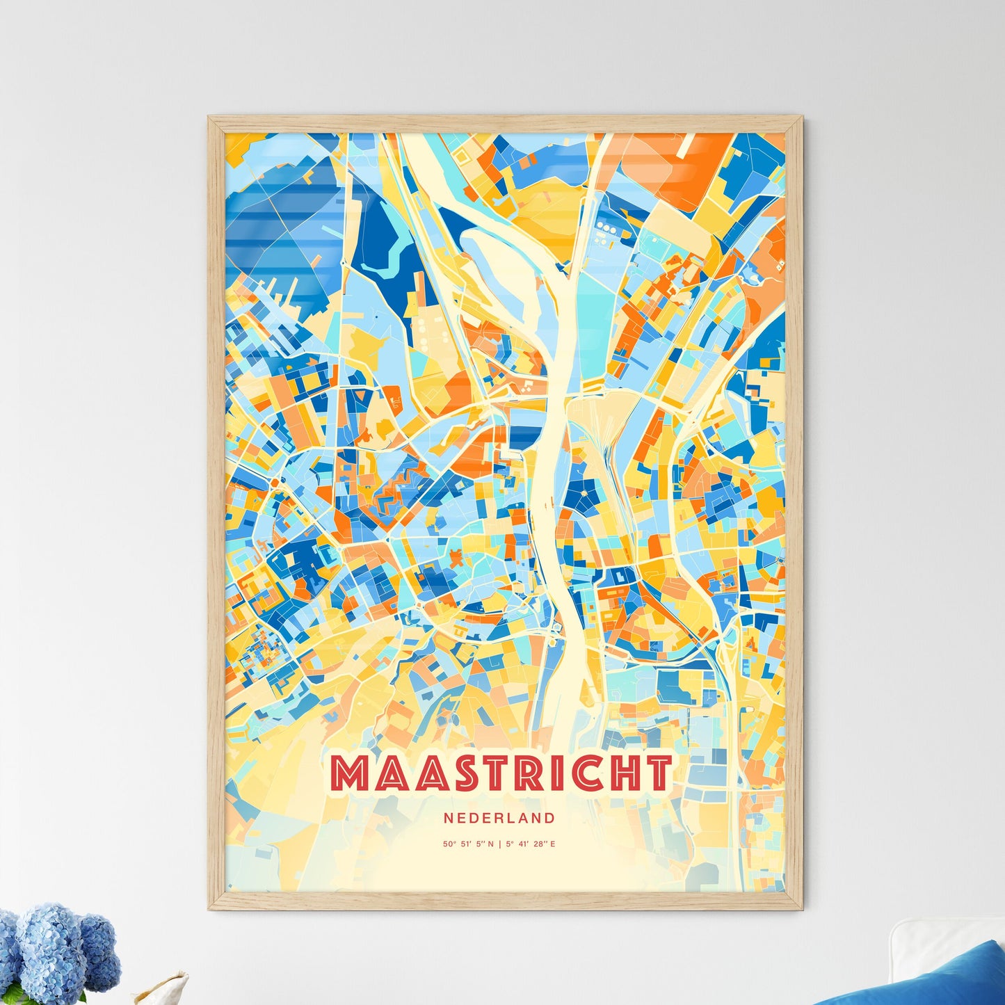 Colorful MAASTRICHT NETHERLANDS Fine Art Map Blue Orange