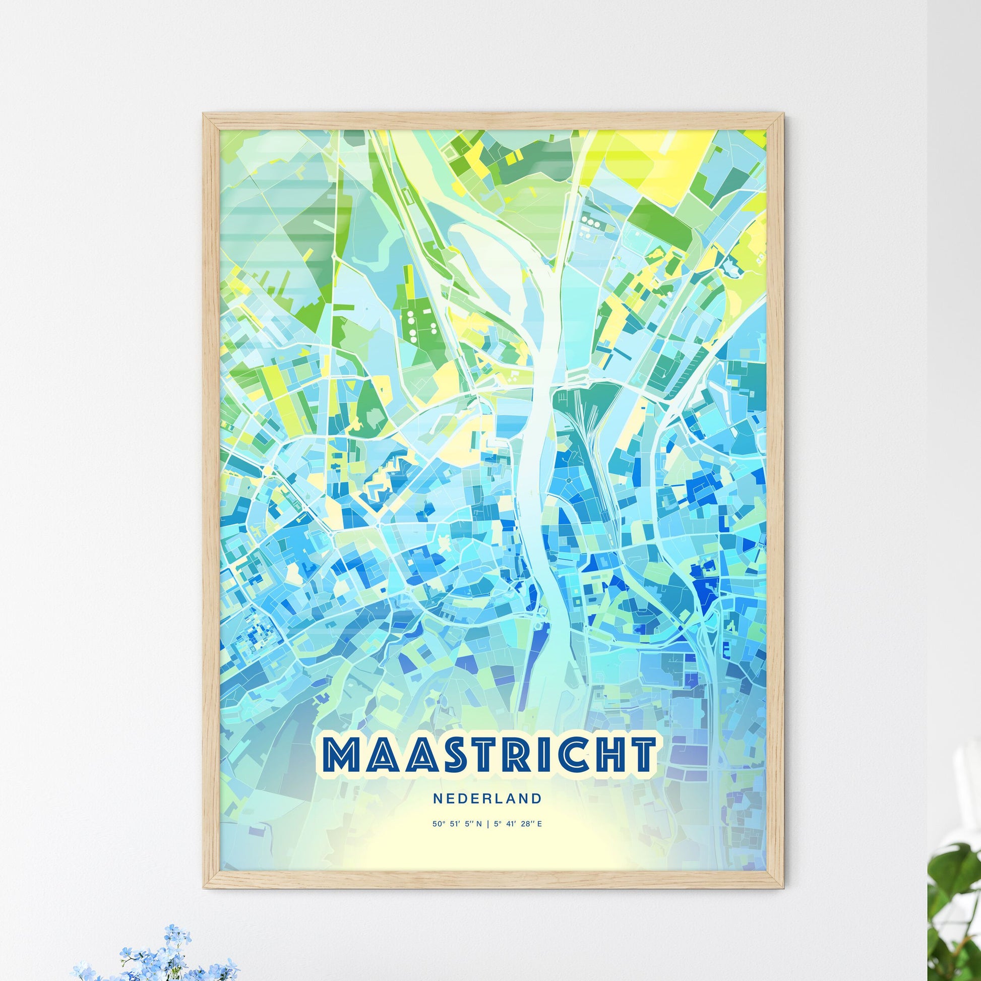 Colorful MAASTRICHT NETHERLANDS Fine Art Map Cool Blue