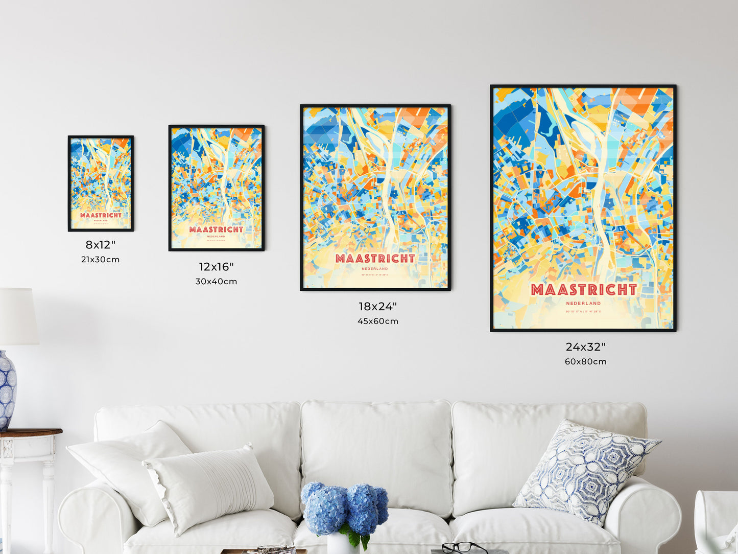 Colorful MAASTRICHT NETHERLANDS Fine Art Map Blue Orange