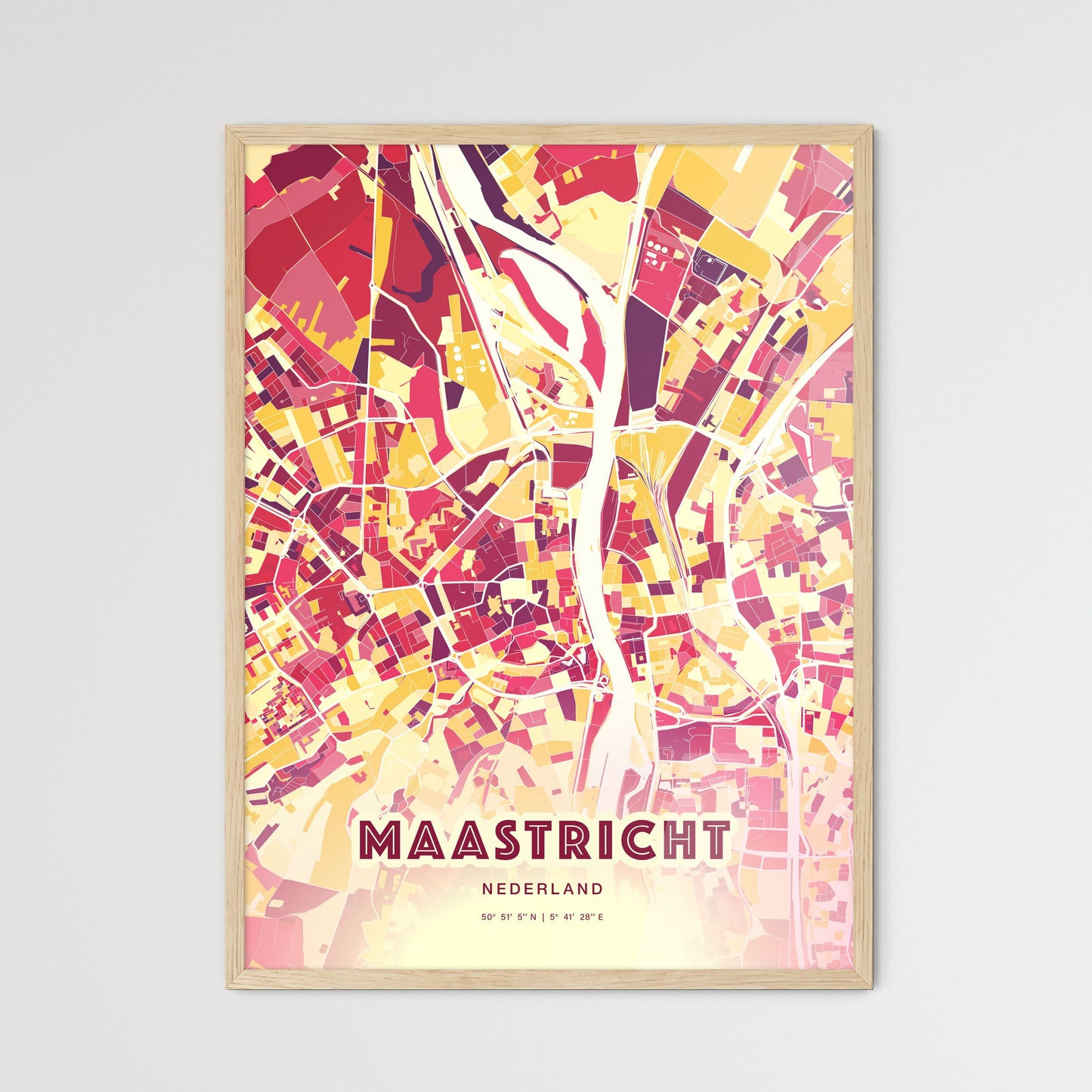 Colorful MAASTRICHT NETHERLANDS Fine Art Map Hot Red