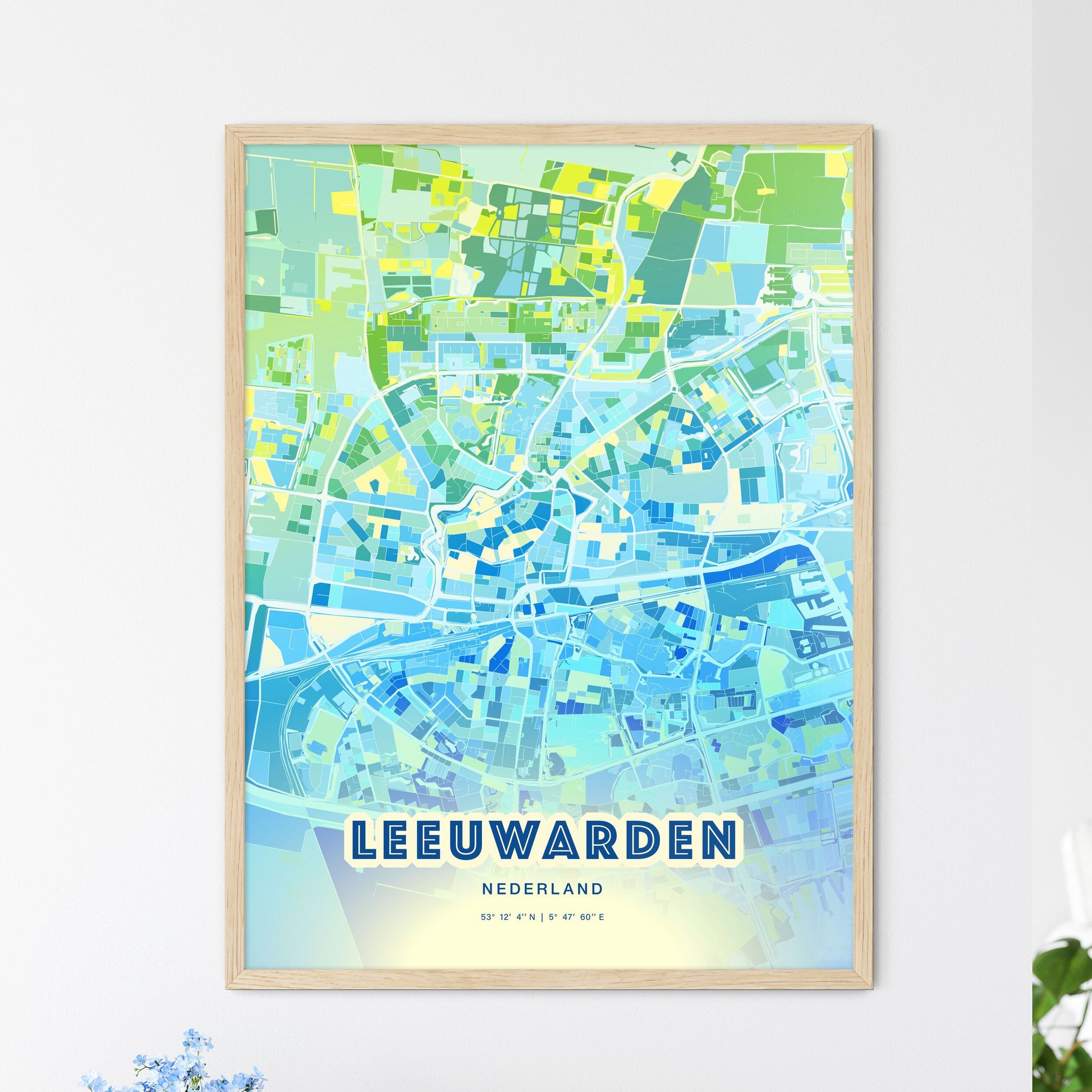 Colorful LEEUWARDEN NETHERLANDS Fine Art Map Cool Blue