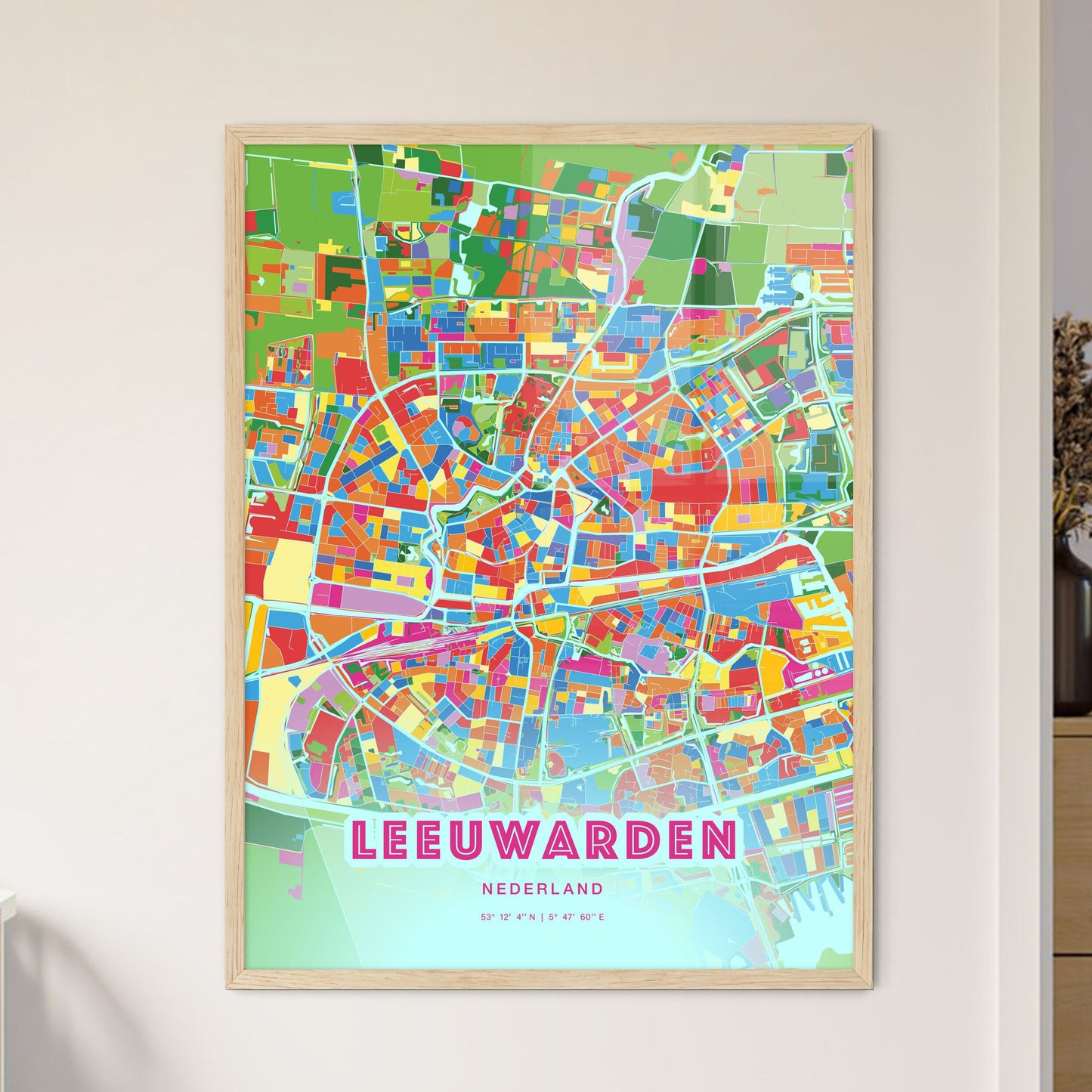 Colorful LEEUWARDEN NETHERLANDS Fine Art Map Crazy Colors