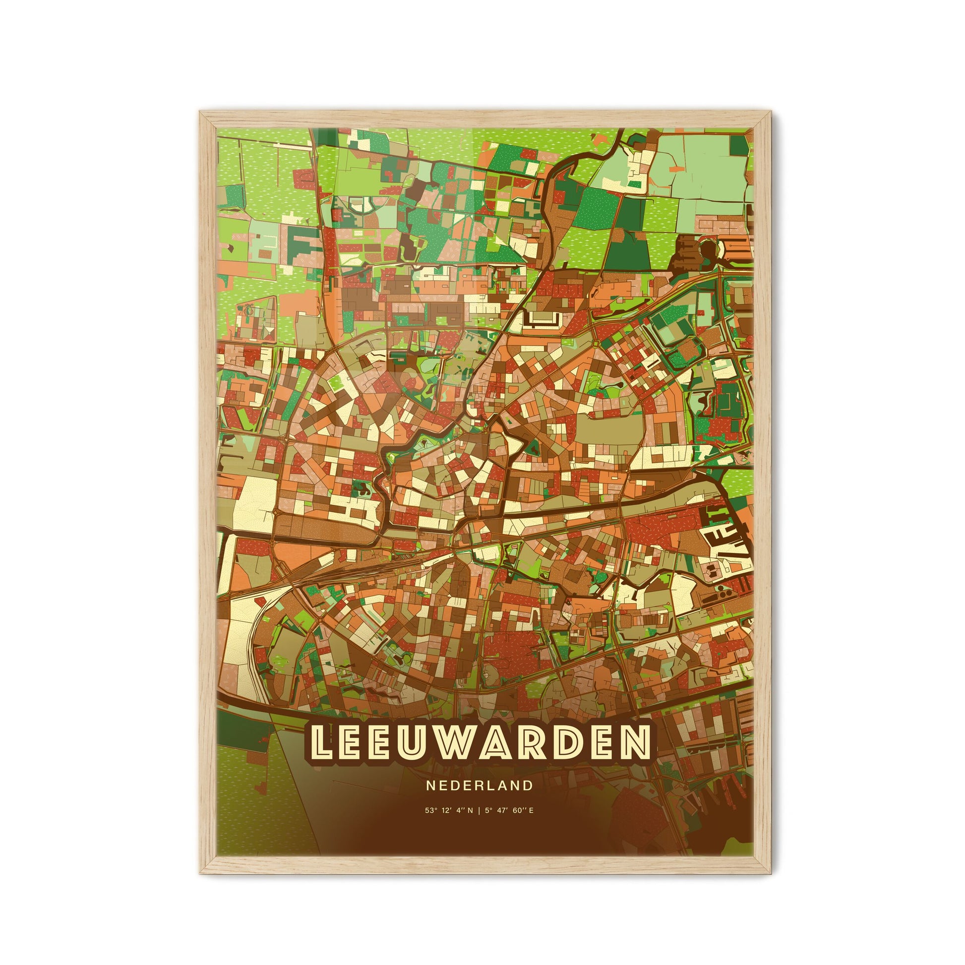 Colorful LEEUWARDEN NETHERLANDS Fine Art Map Farmhouse