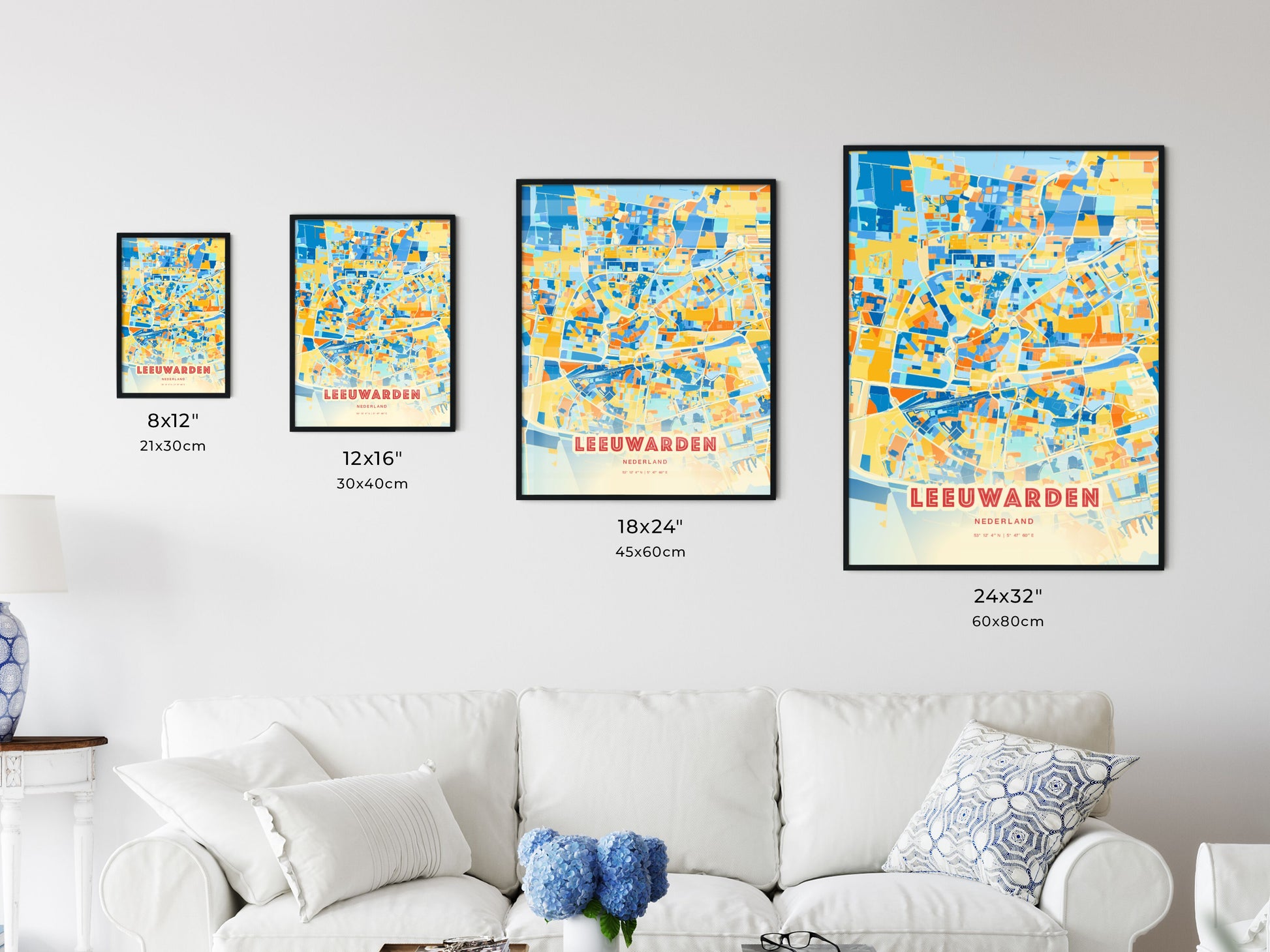 Colorful LEEUWARDEN NETHERLANDS Fine Art Map Blue Orange