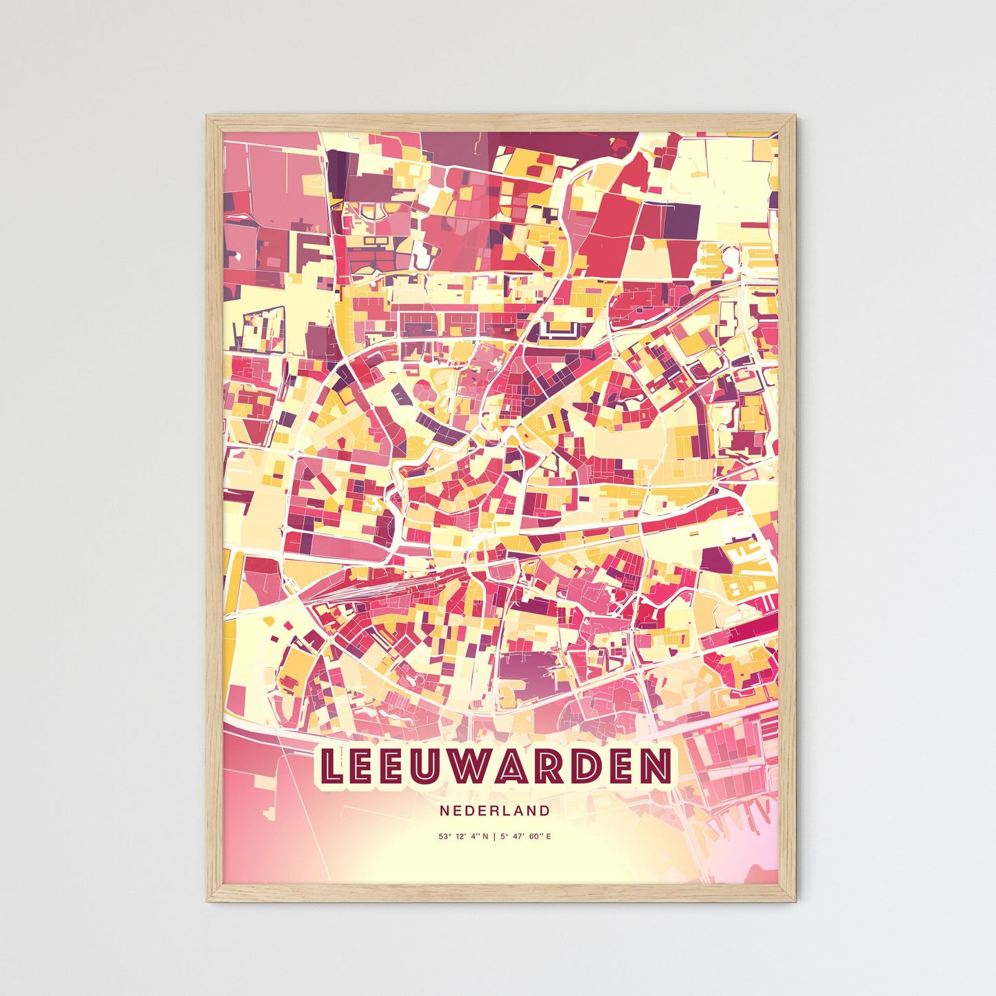 Colorful LEEUWARDEN NETHERLANDS Fine Art Map Hot Red