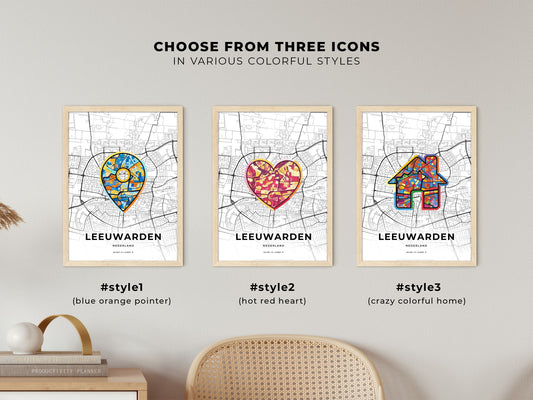 Leeuwarden Netherlands maps with colorful icons