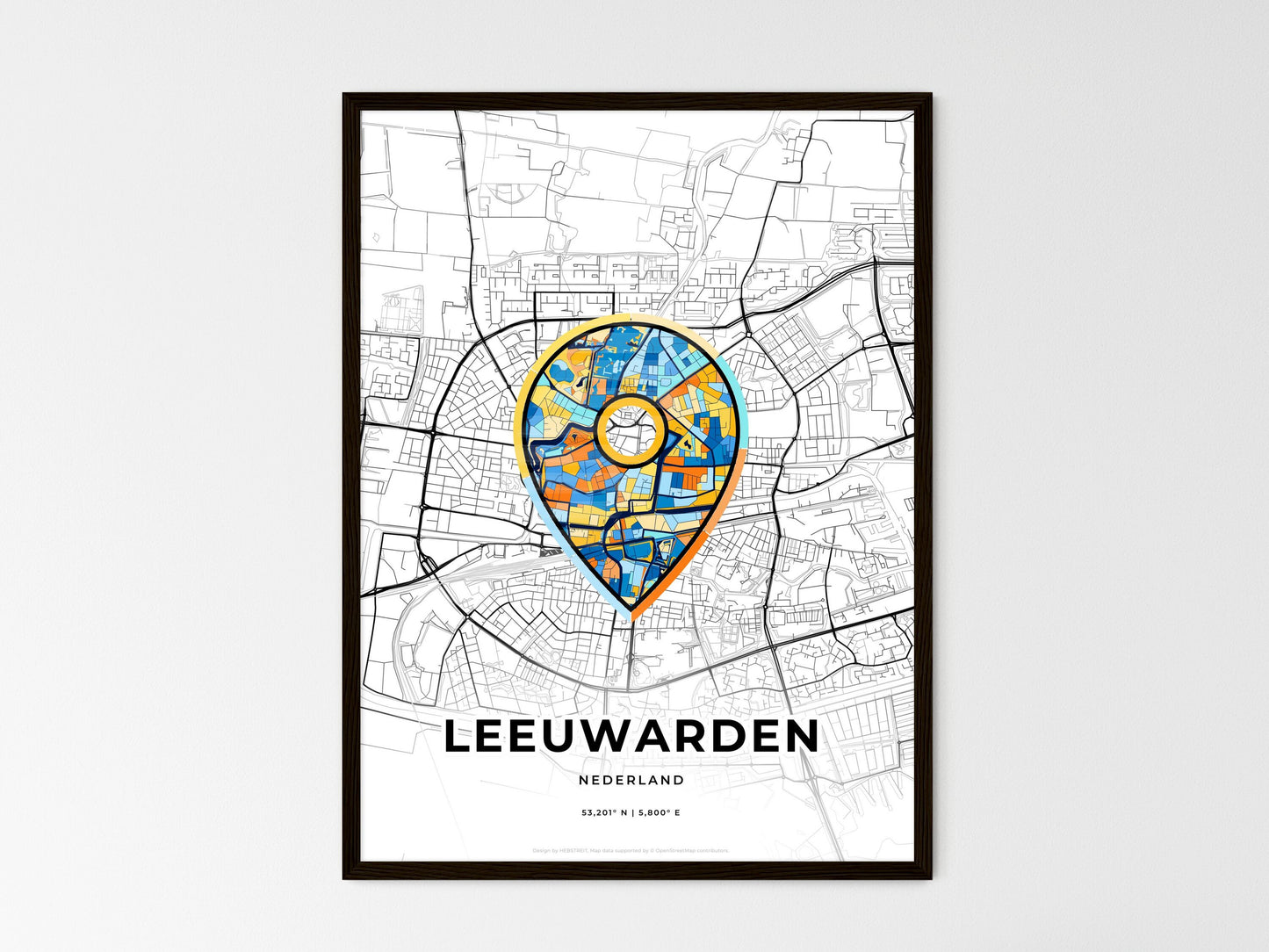 Leeuwarden Netherlands wedding art map with pointer icon