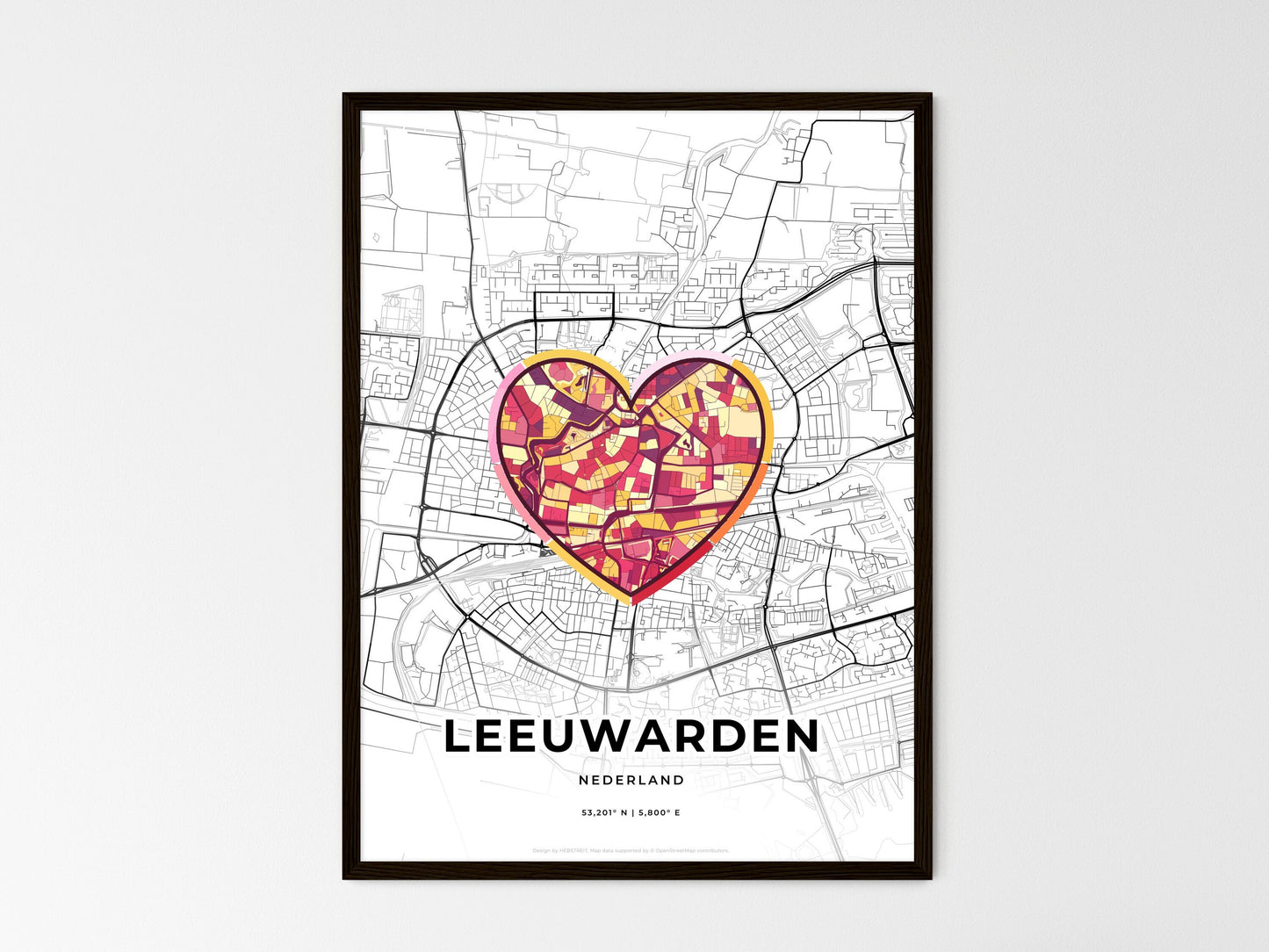 Leeuwarden Netherlands wedding art map with heart icon