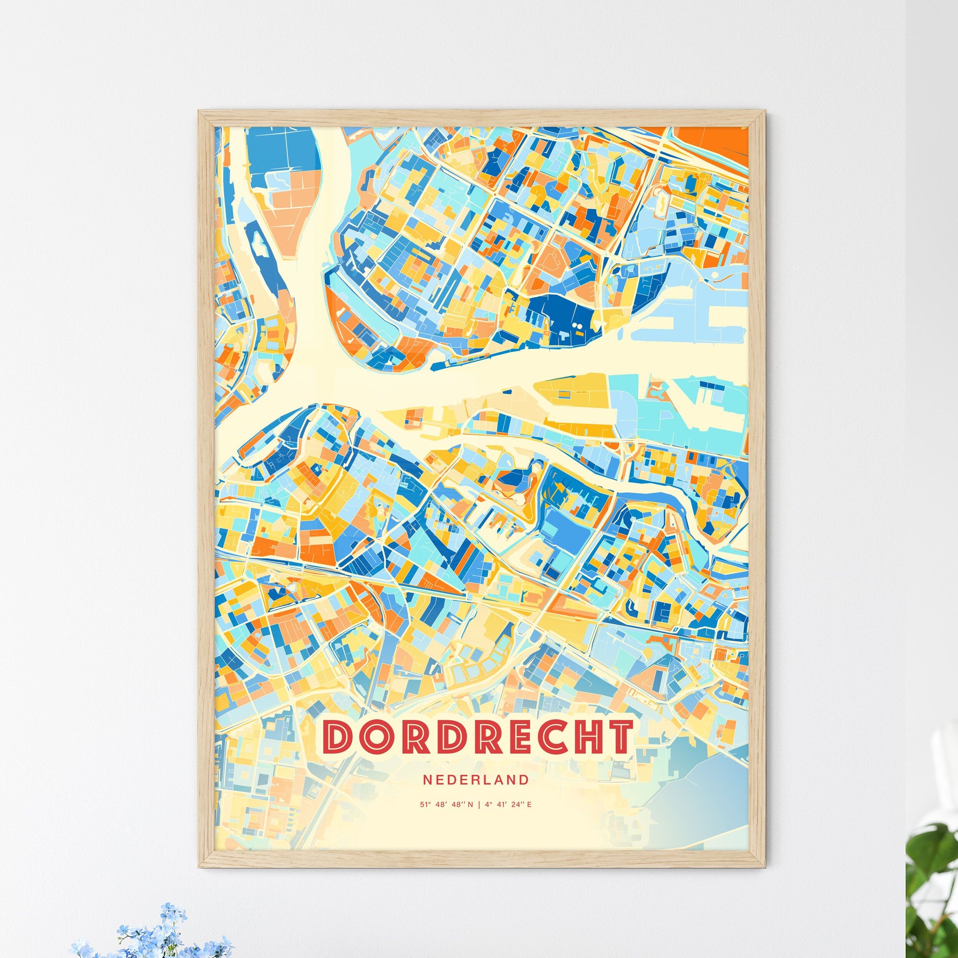 Colorful DORDRECHT NETHERLANDS Fine Art Map Blue Orange