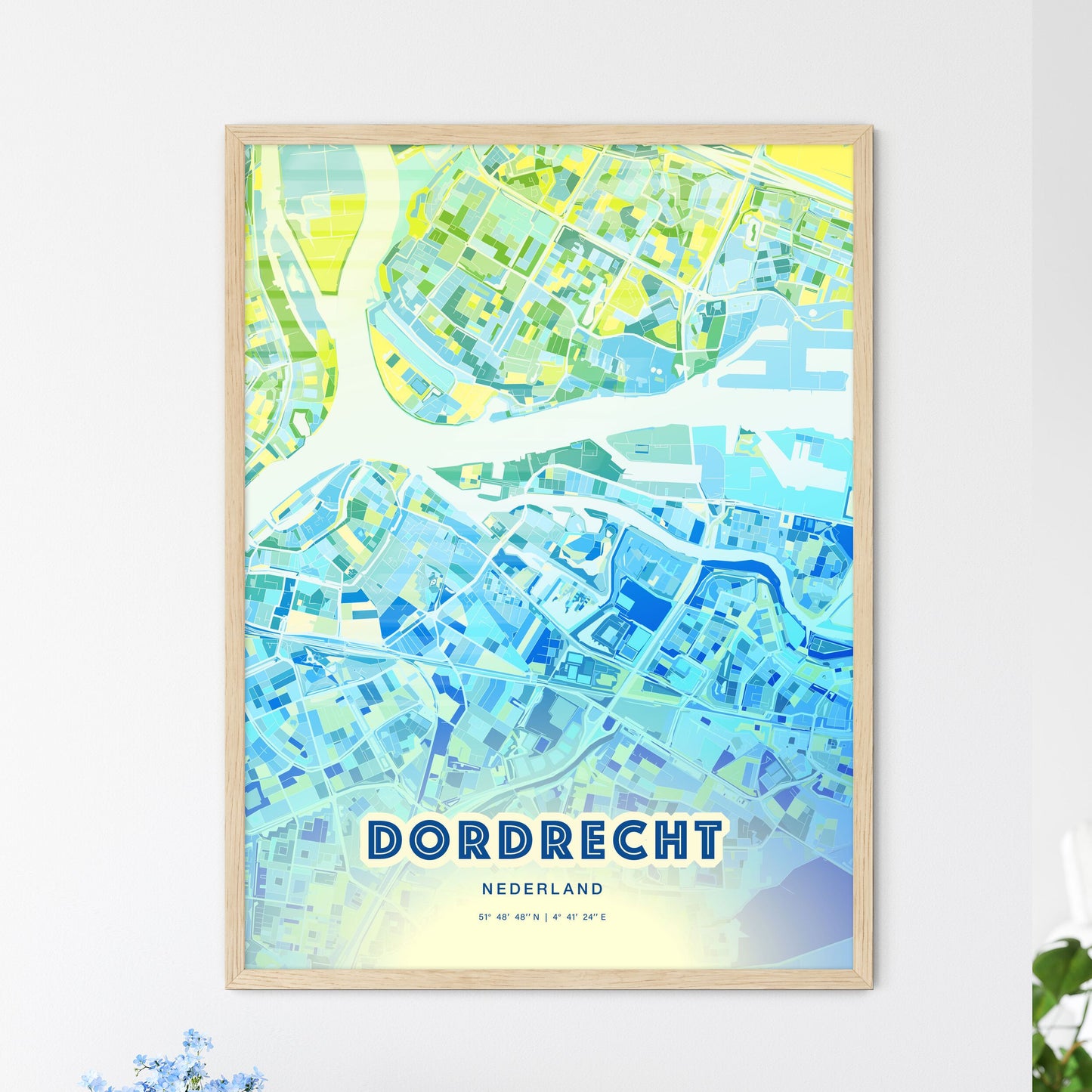 Colorful DORDRECHT NETHERLANDS Fine Art Map Cool Blue