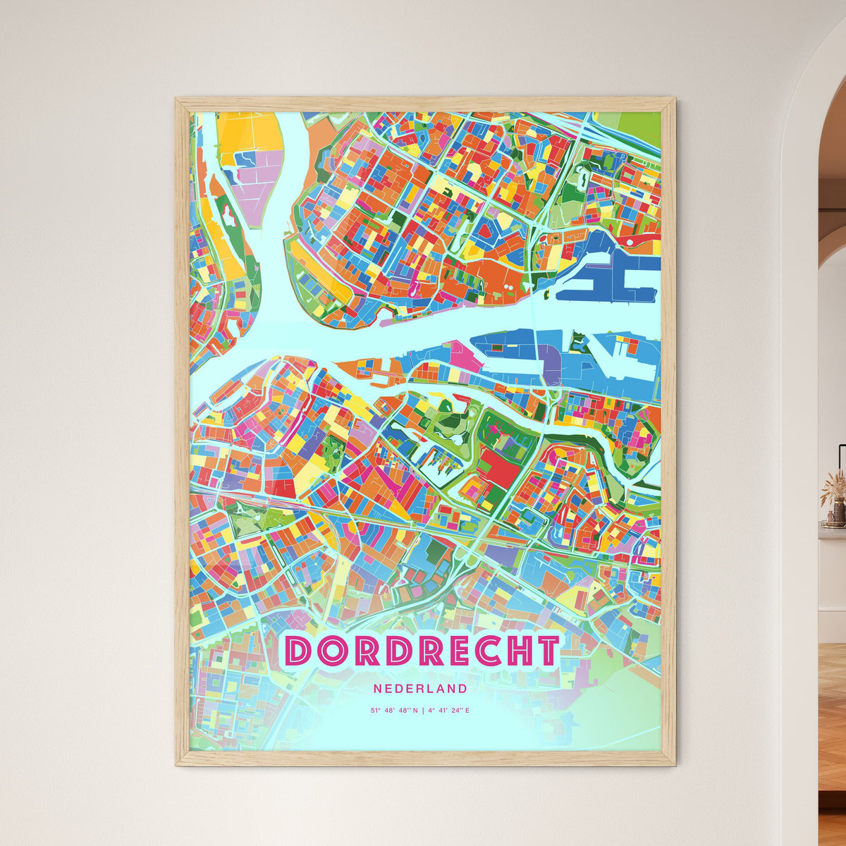 Colorful DORDRECHT NETHERLANDS Fine Art Map Crazy Colors