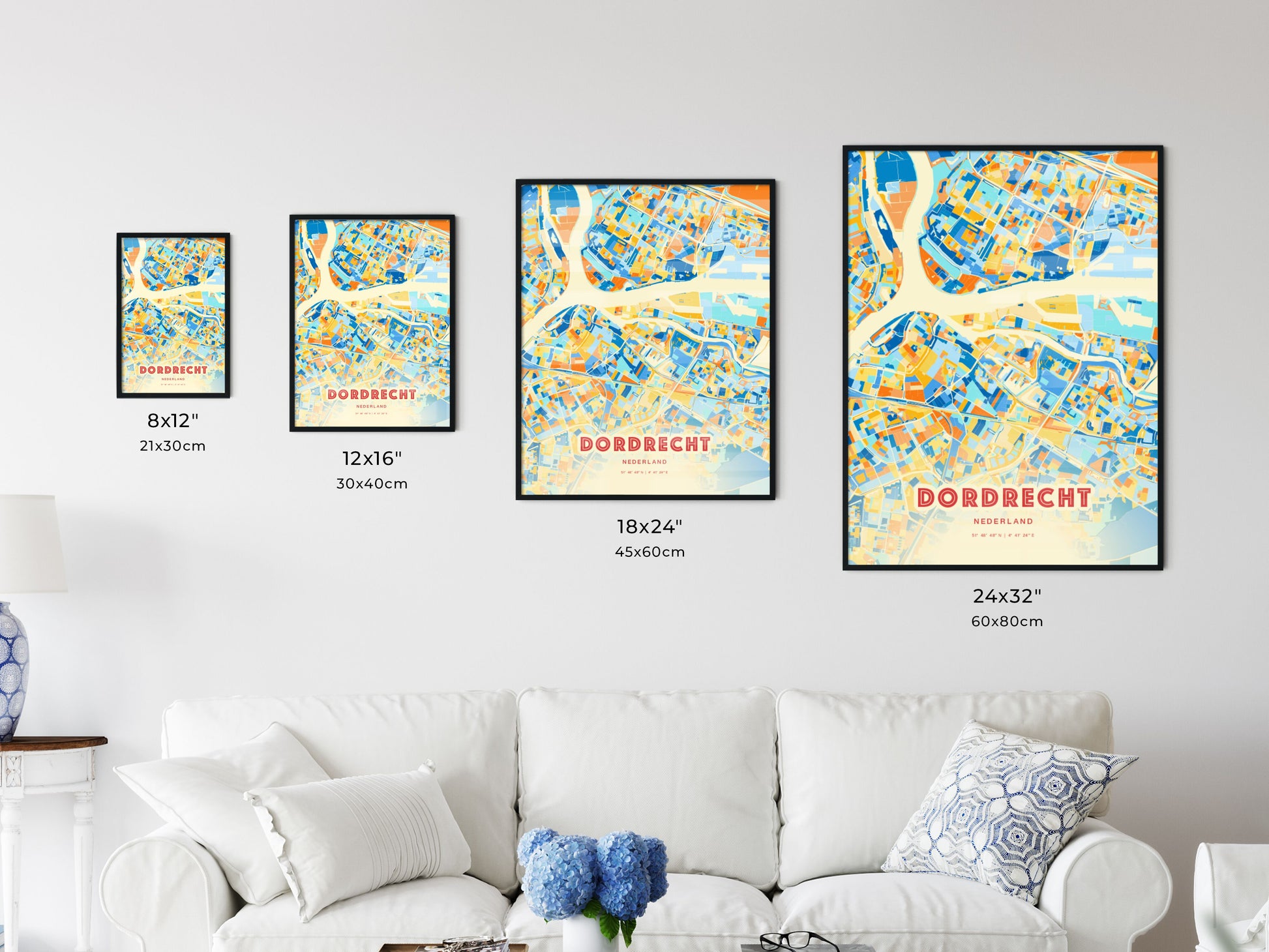 Colorful DORDRECHT NETHERLANDS Fine Art Map Blue Orange