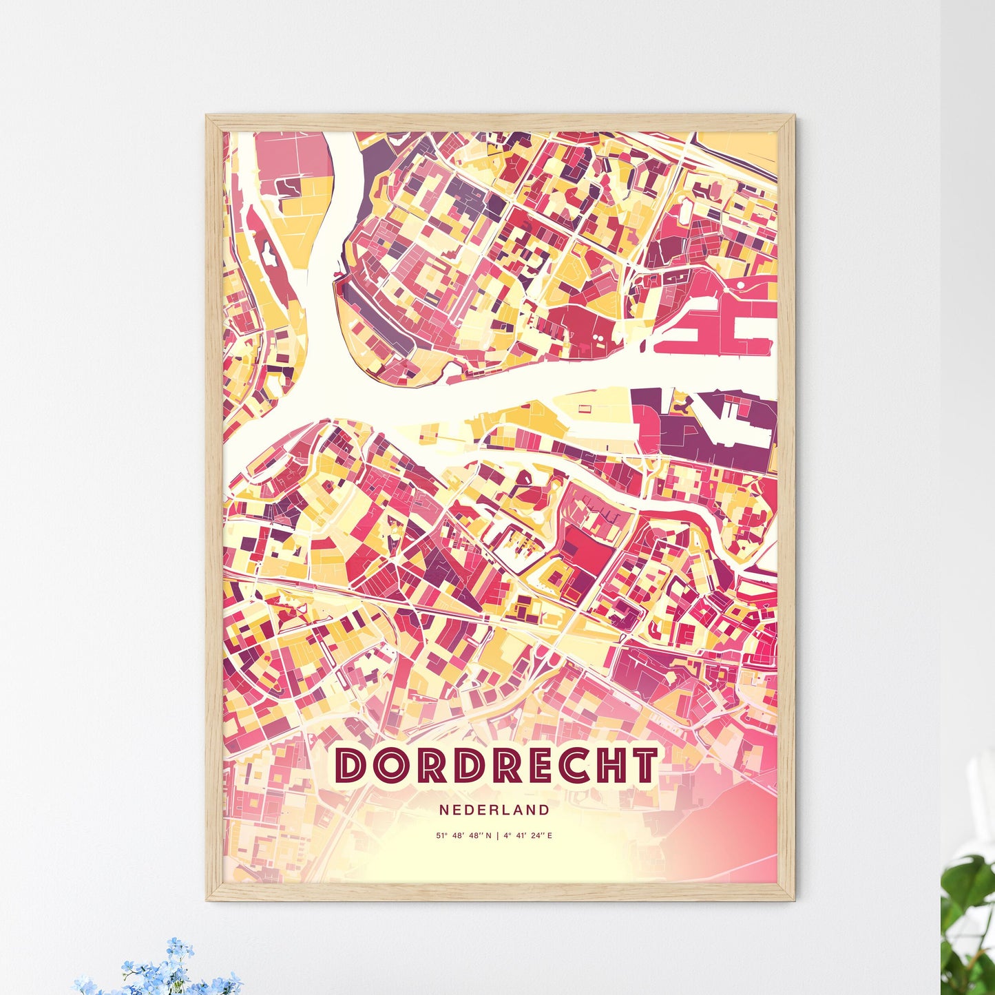 Colorful DORDRECHT NETHERLANDS Fine Art Map Hot Red