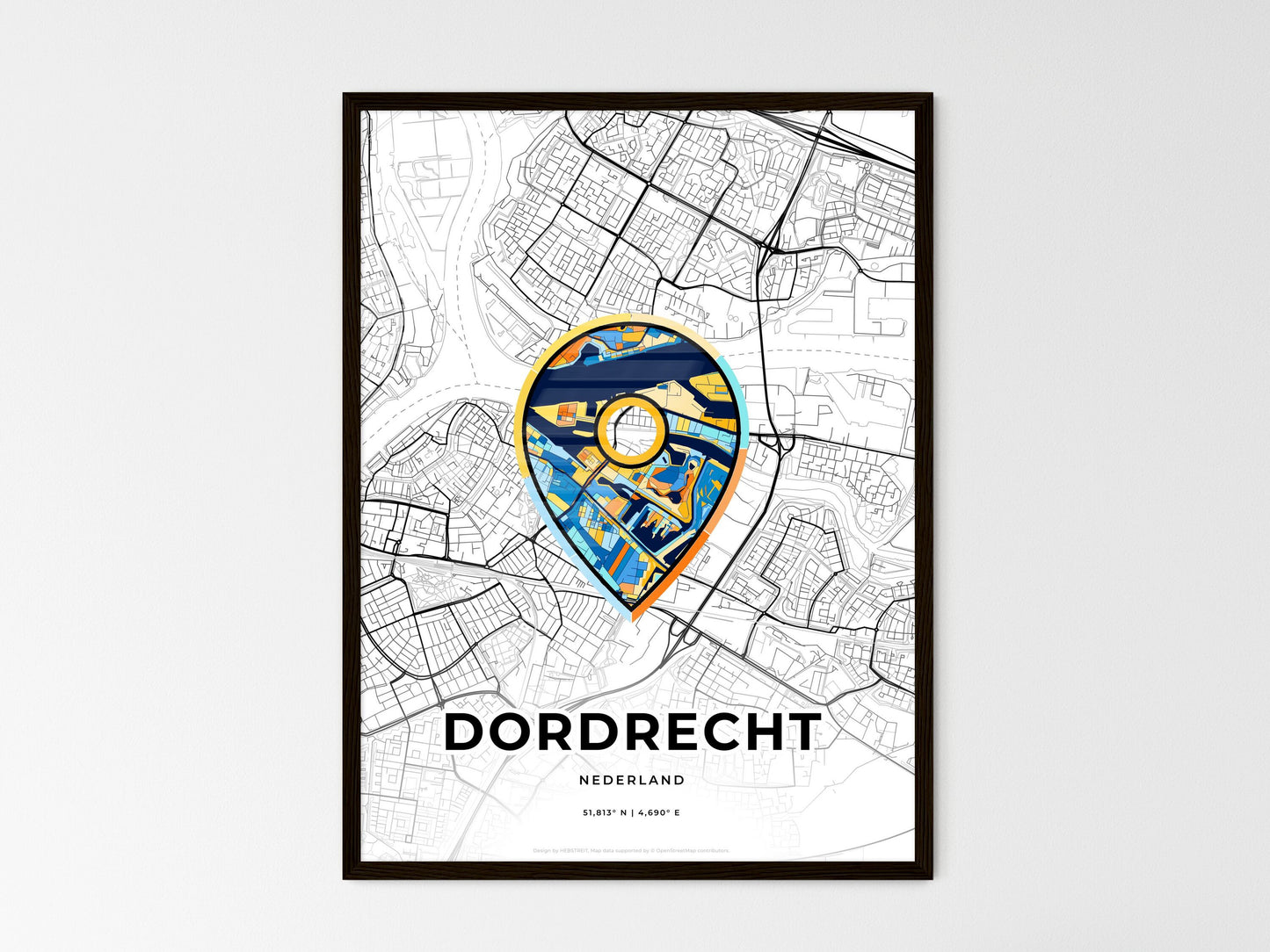 Dordrecht Netherlands wedding art map with pointer icon