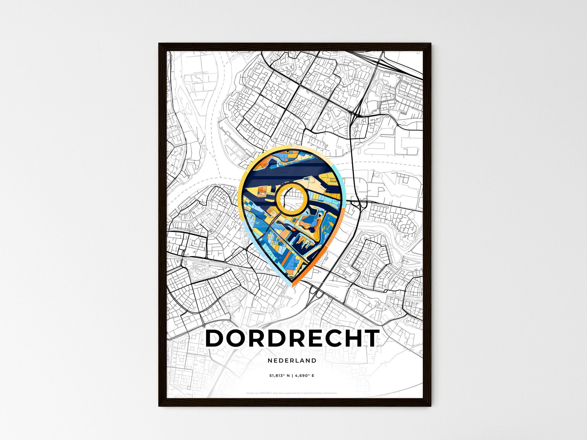 Dordrecht Netherlands wedding art map with pointer icon