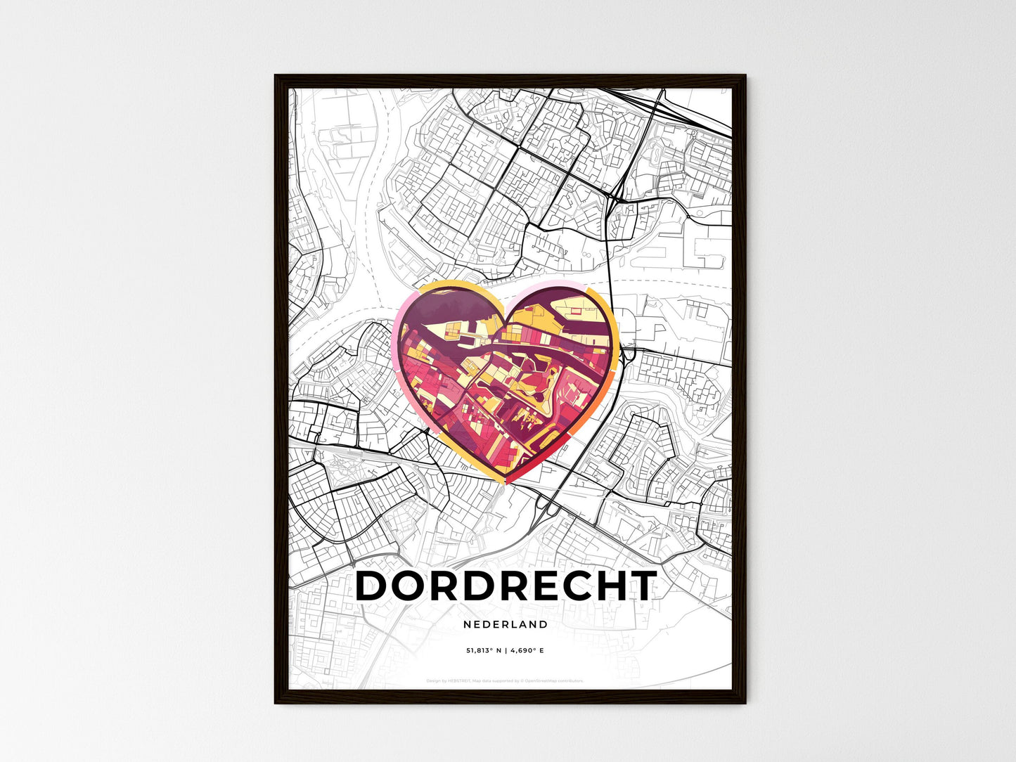 Dordrecht Netherlands wedding art map with heart icon