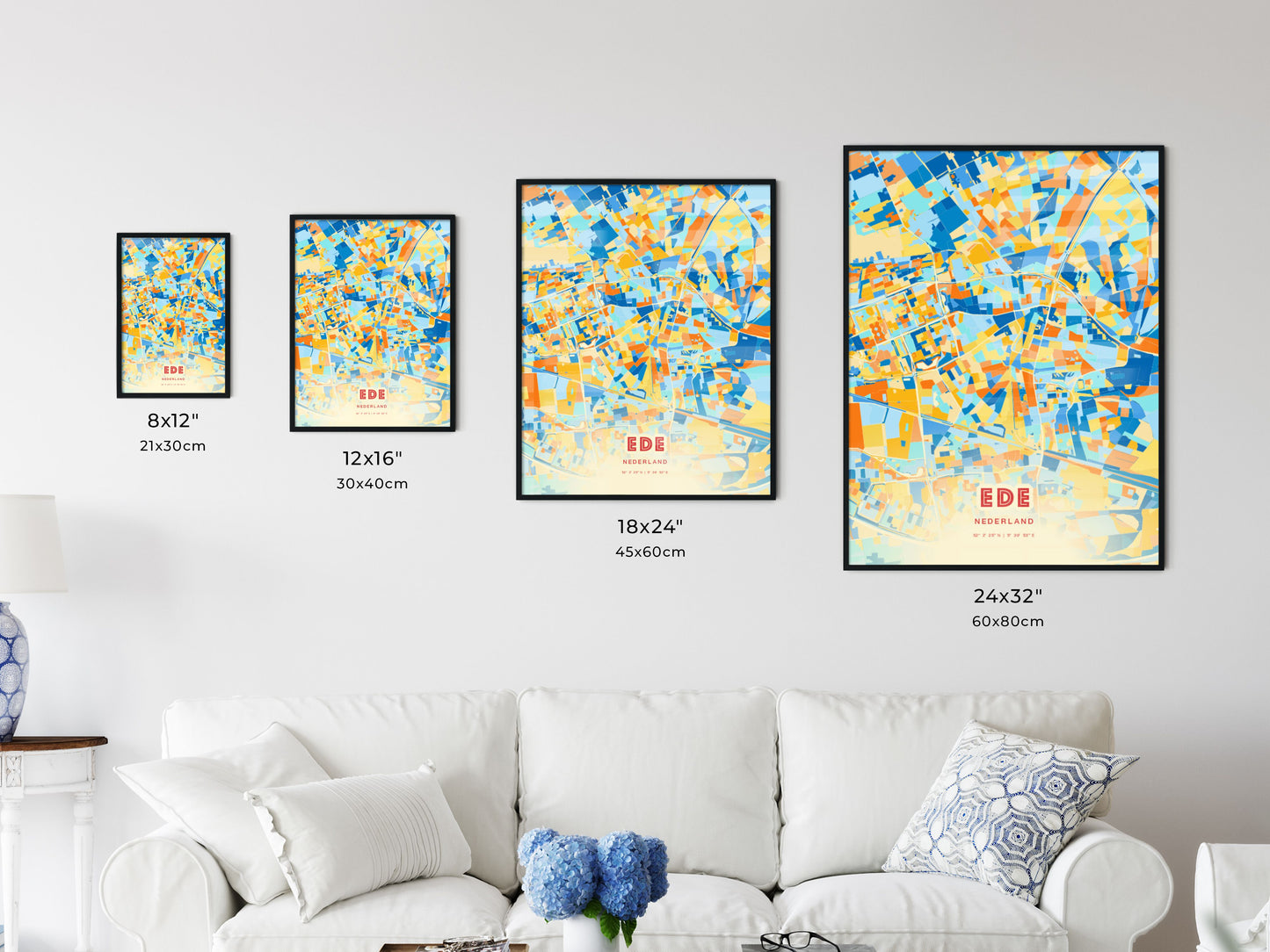 Colorful EDE NETHERLANDS Fine Art Map Blue Orange