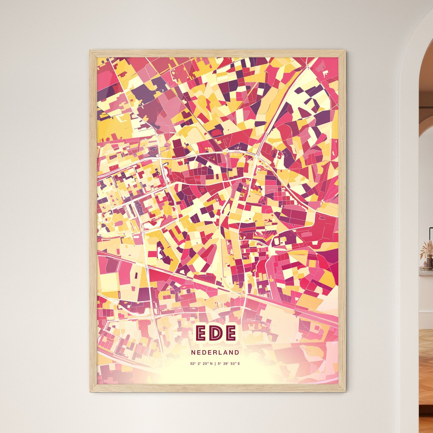 Colorful EDE NETHERLANDS Fine Art Map Hot Red