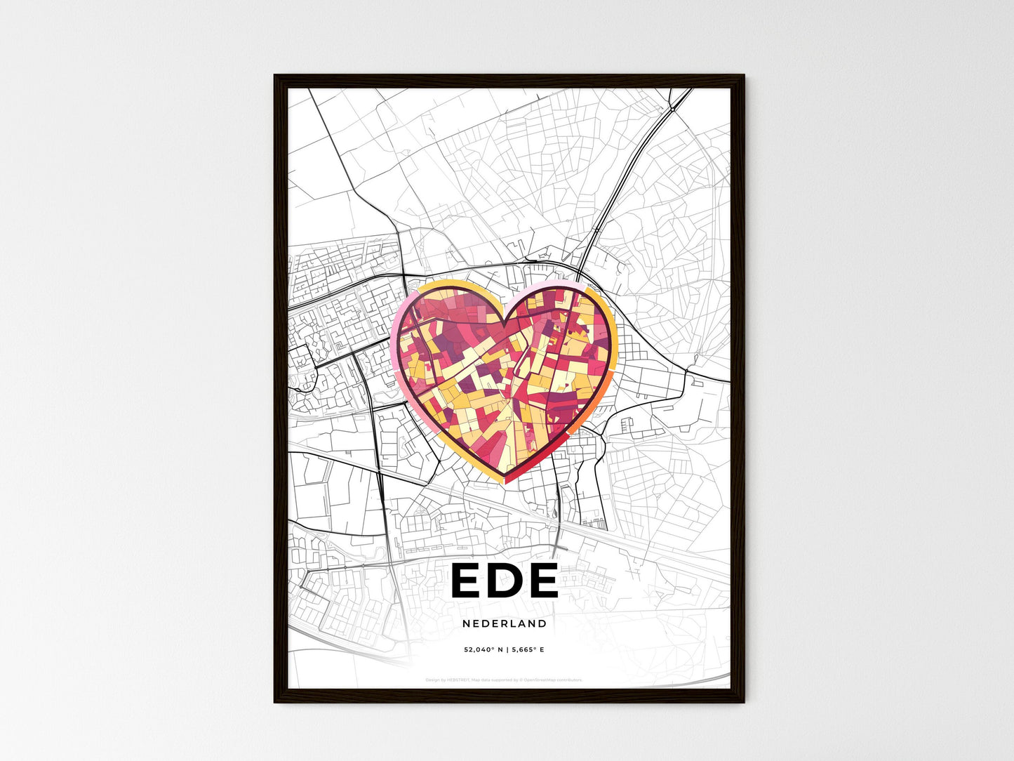 Ede Netherlands wedding art map with heart icon