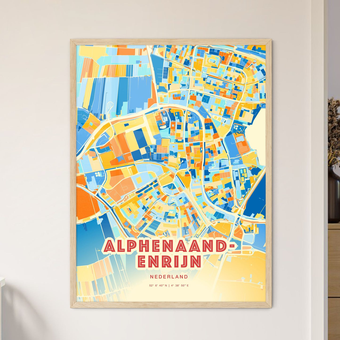 Colorful ALPHEN AAN DEN RIJN NETHERLANDS Fine Art Map Blue Orange