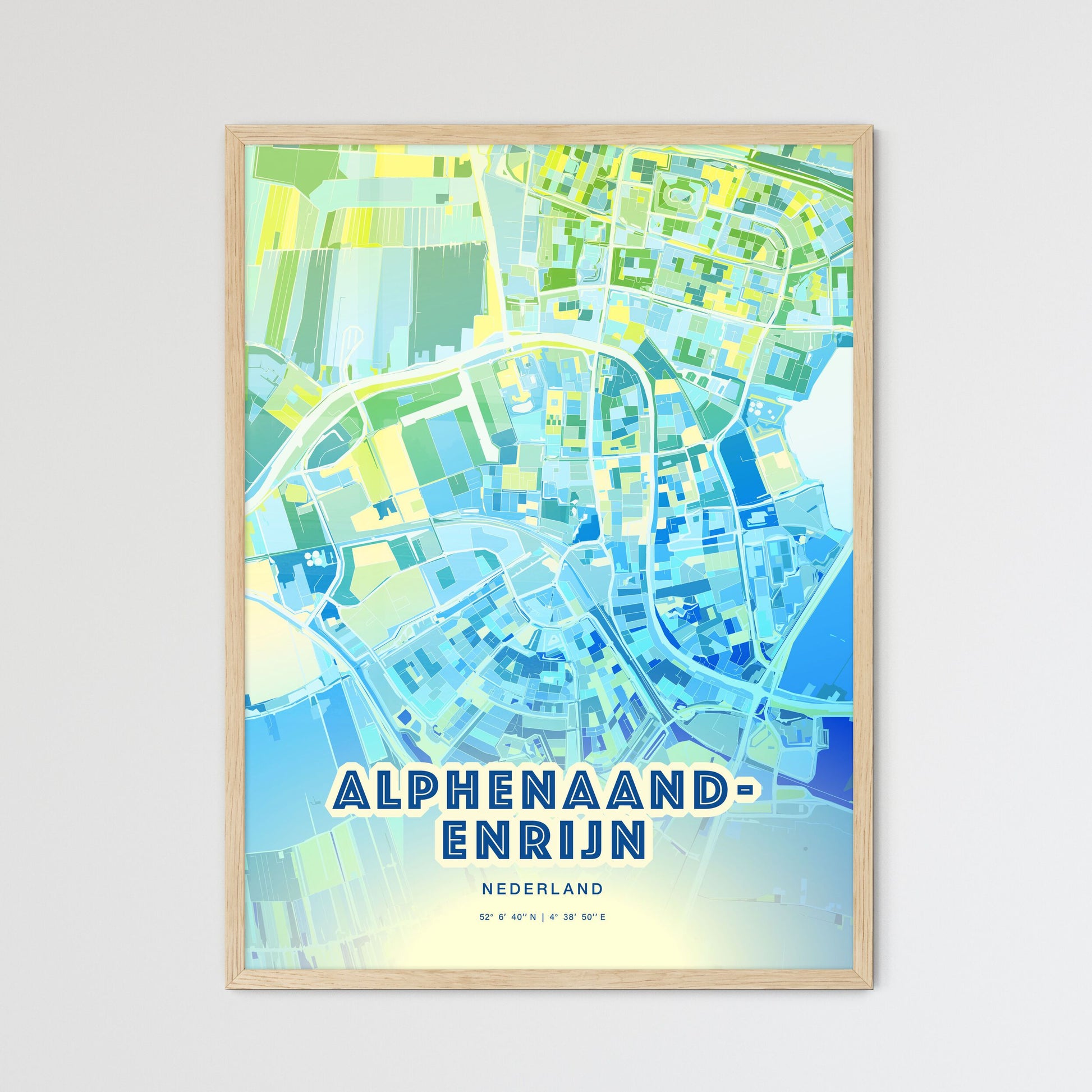 Colorful ALPHEN AAN DEN RIJN NETHERLANDS Fine Art Map Cool Blue