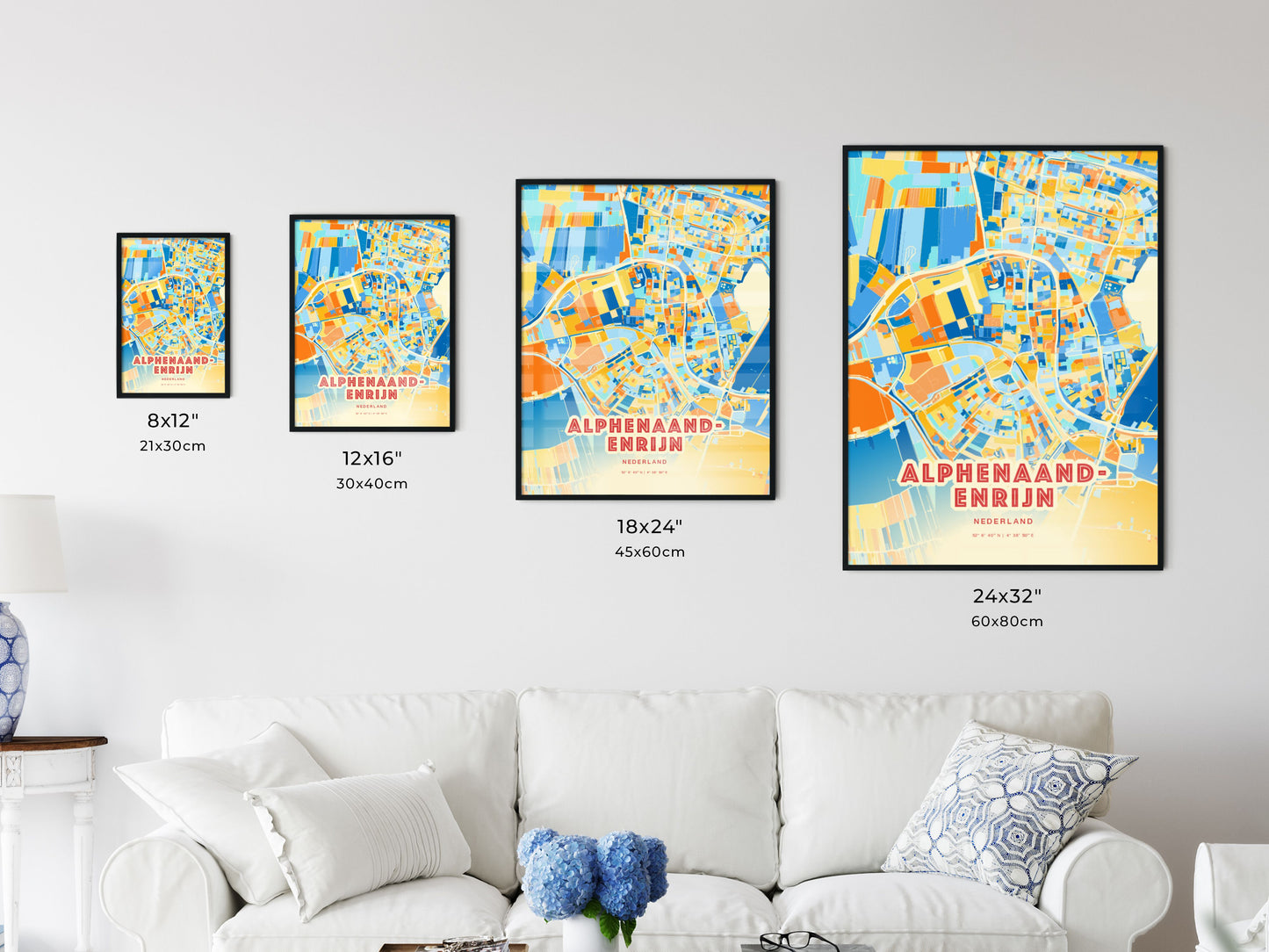 Colorful ALPHEN AAN DEN RIJN NETHERLANDS Fine Art Map Blue Orange