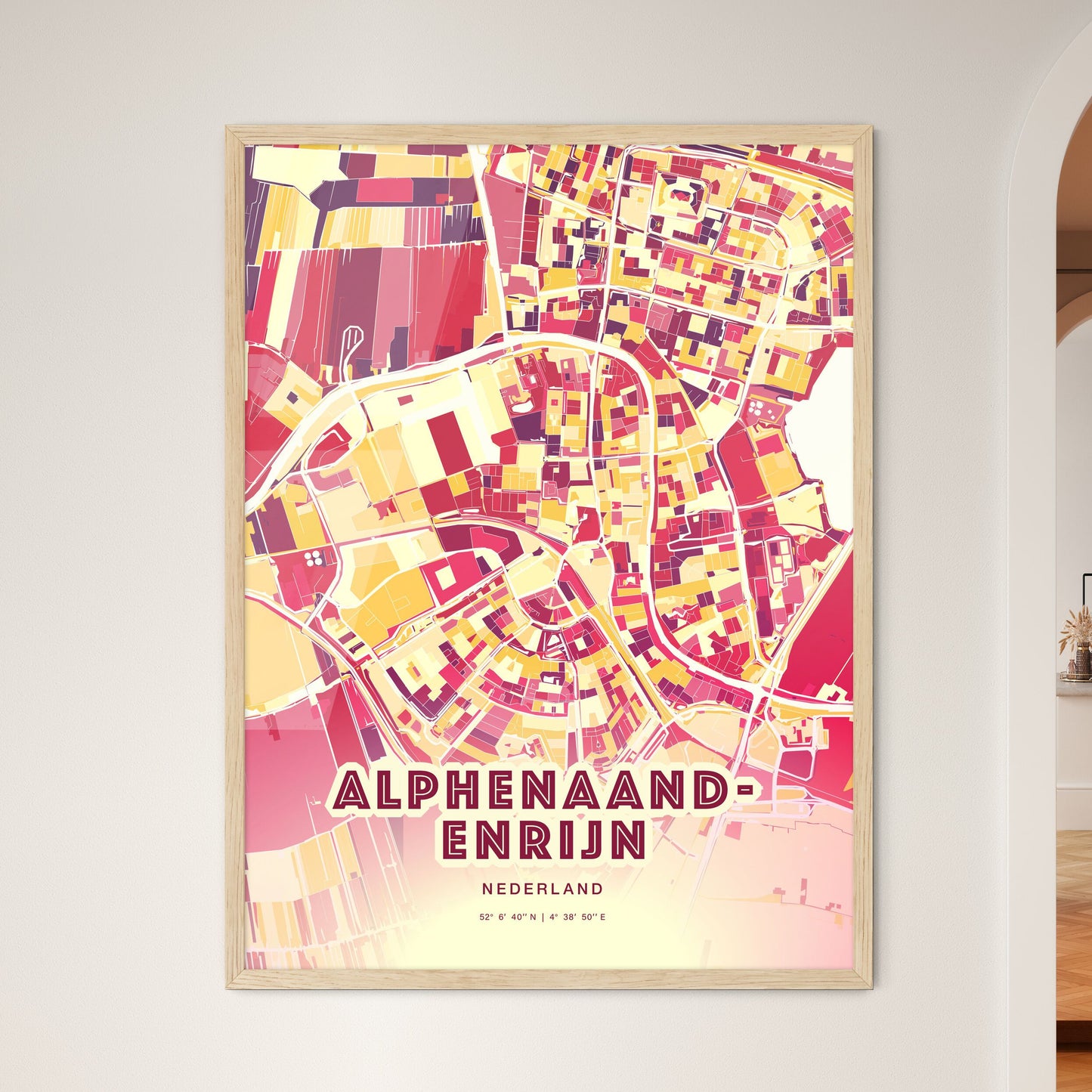 Colorful ALPHEN AAN DEN RIJN NETHERLANDS Fine Art Map Hot Red