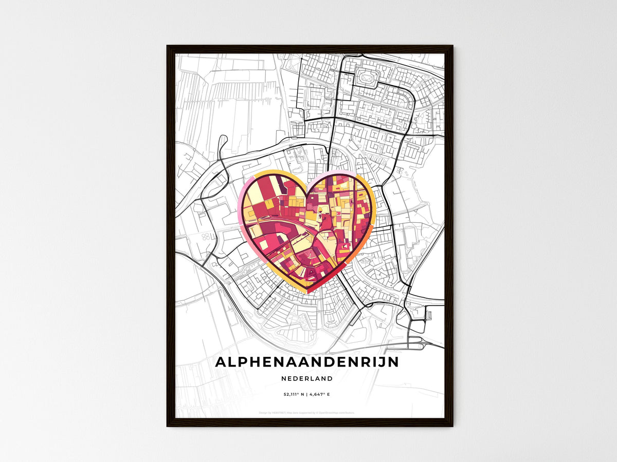 Alphen Aan Den Rijn Netherlands wedding art map with heart icon