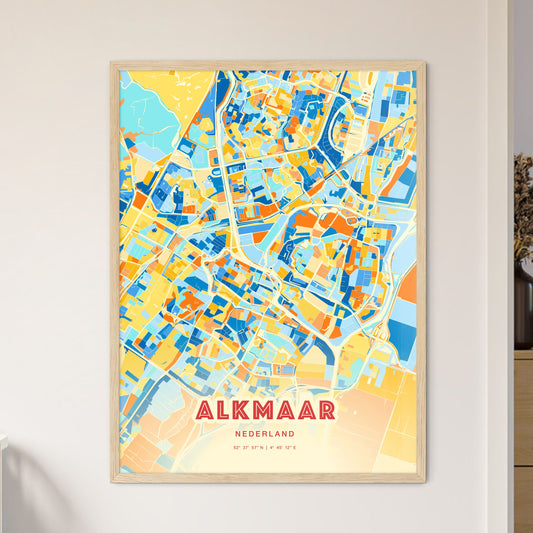 Colorful ALKMAAR NETHERLANDS Fine Art Map Blue Orange